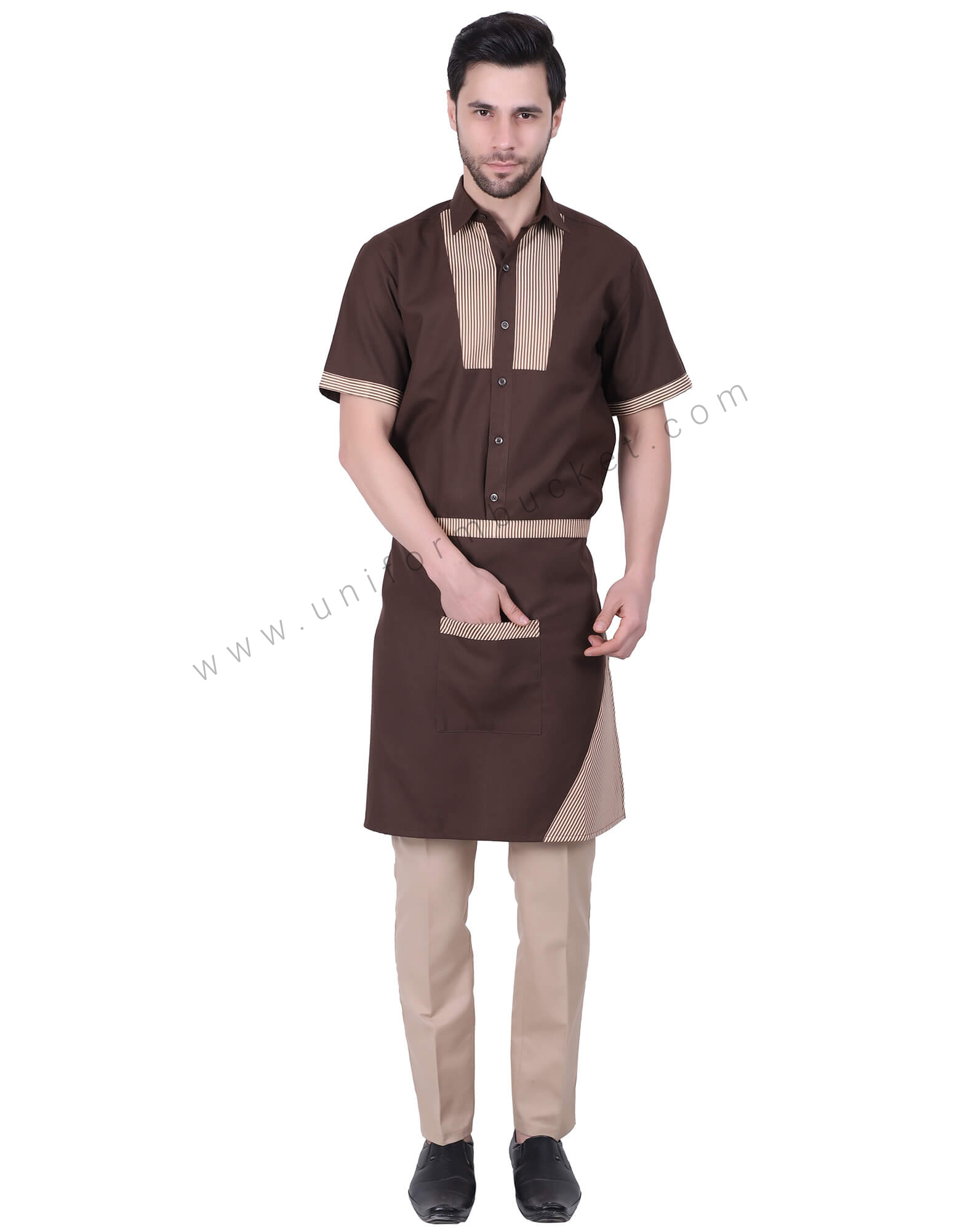 Beige Brown Apron With Center Pocket