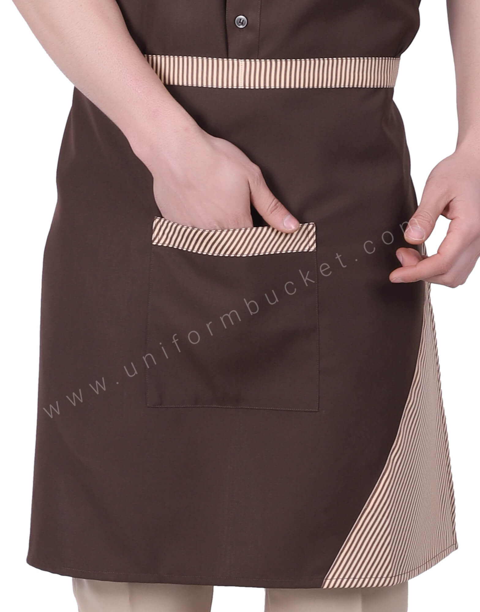 Beige Brown Apron With Center Pocket