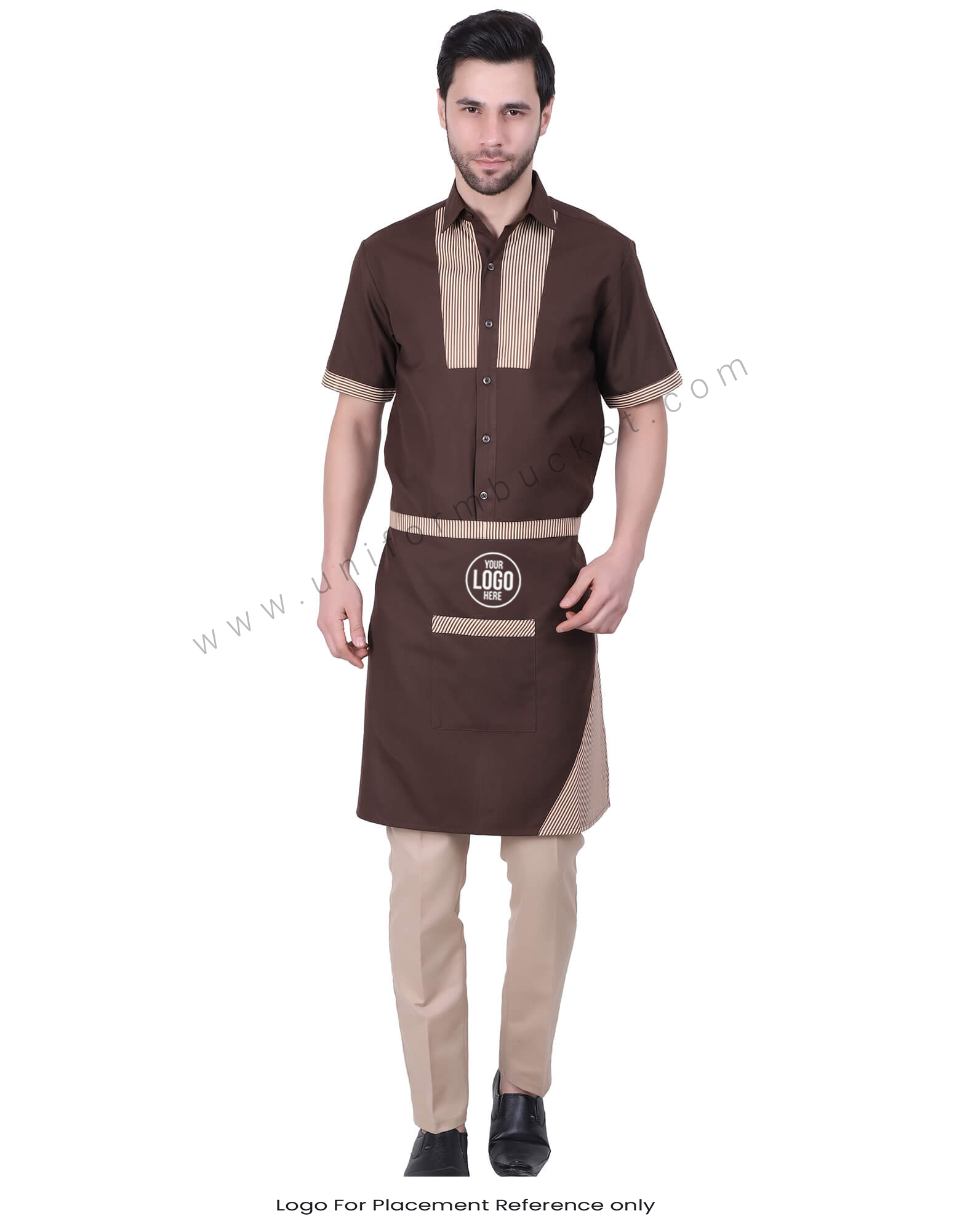 Beige Brown Apron With Center Pocket
