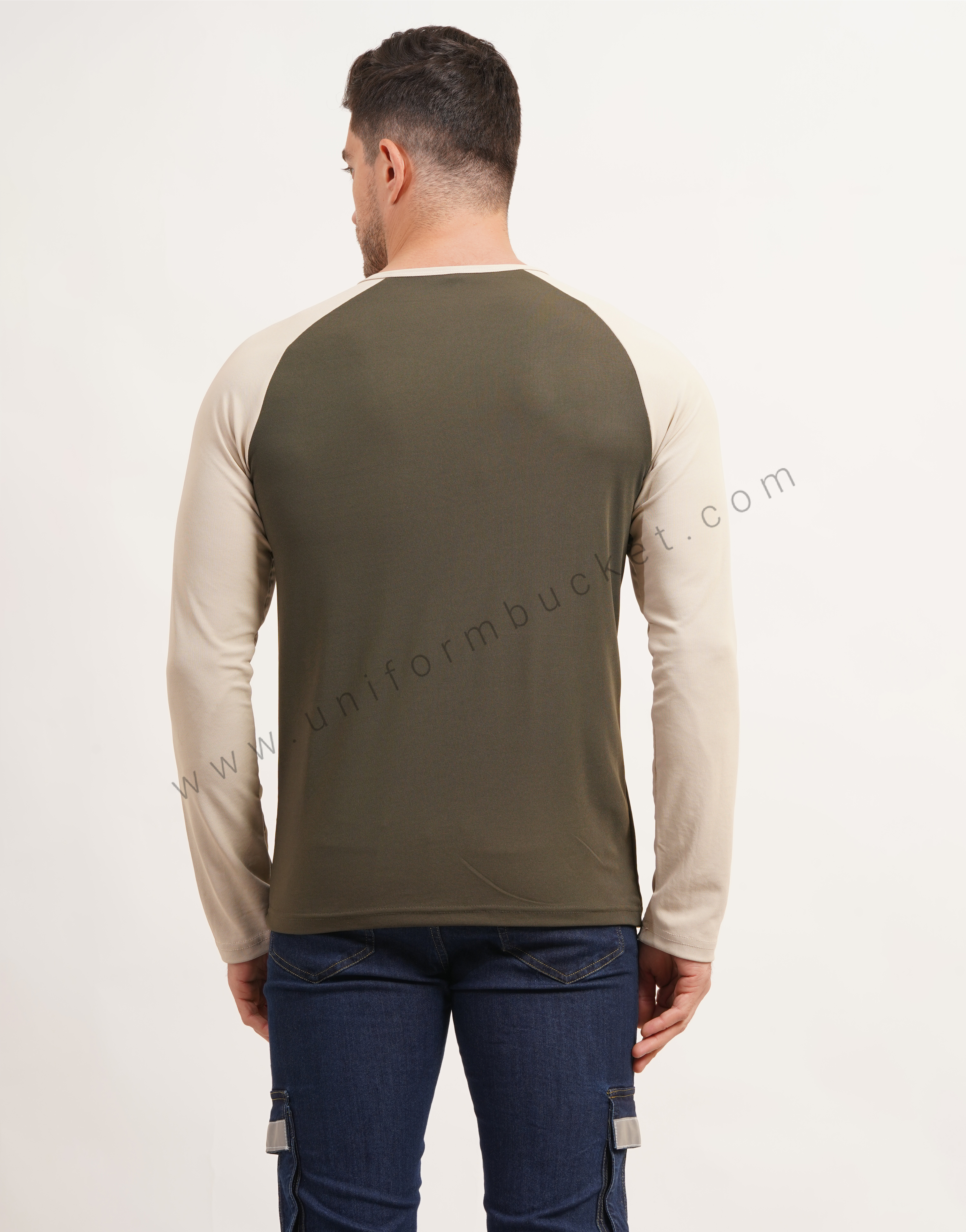 Army Green & Beige Polo T-Shirt With  Raglan Sleeve