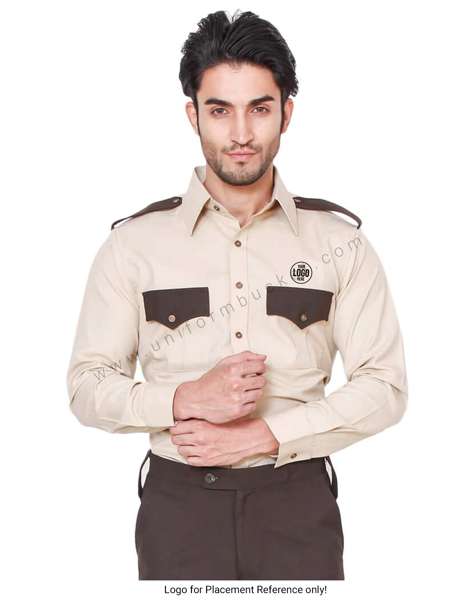 Beige & Brown Security Guard Shirt For Men