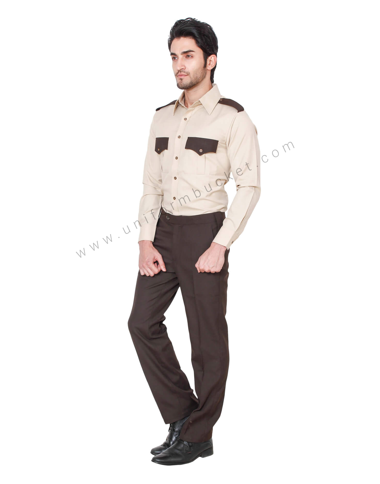 Beige & Brown Security Guard Shirt For Men