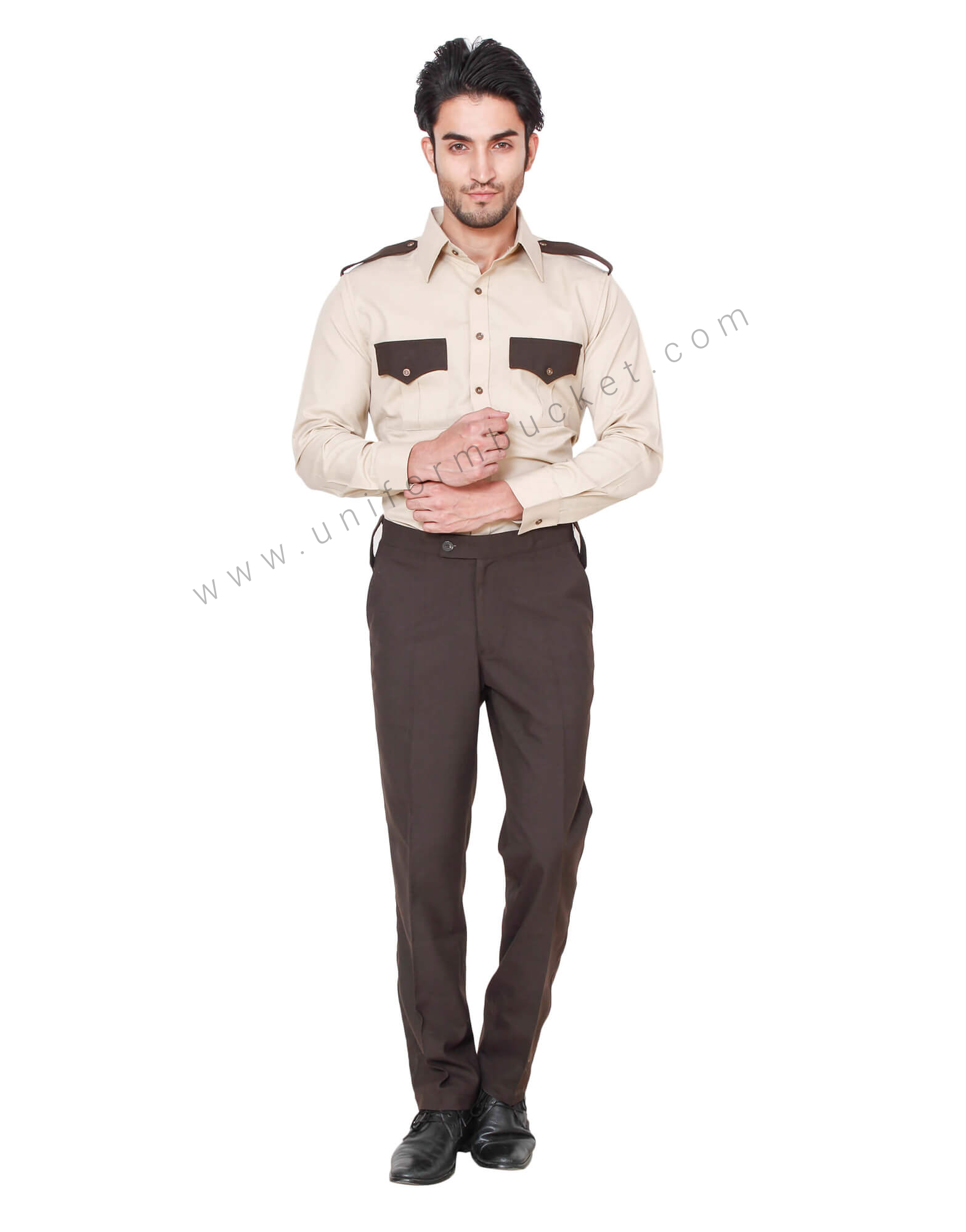 Beige & Brown Security Guard Shirt For Men