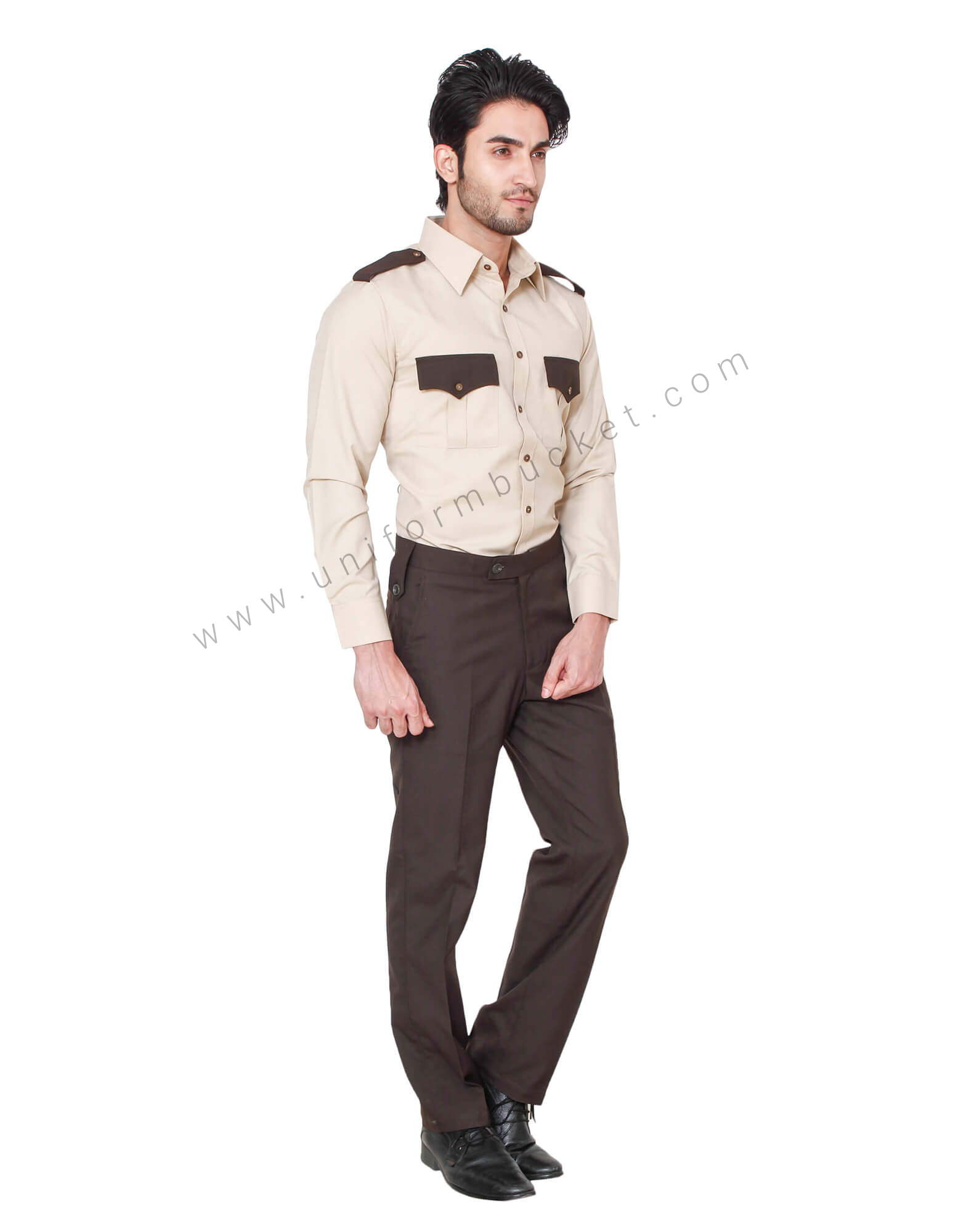 Beige & Brown Security Guard Shirt For Men