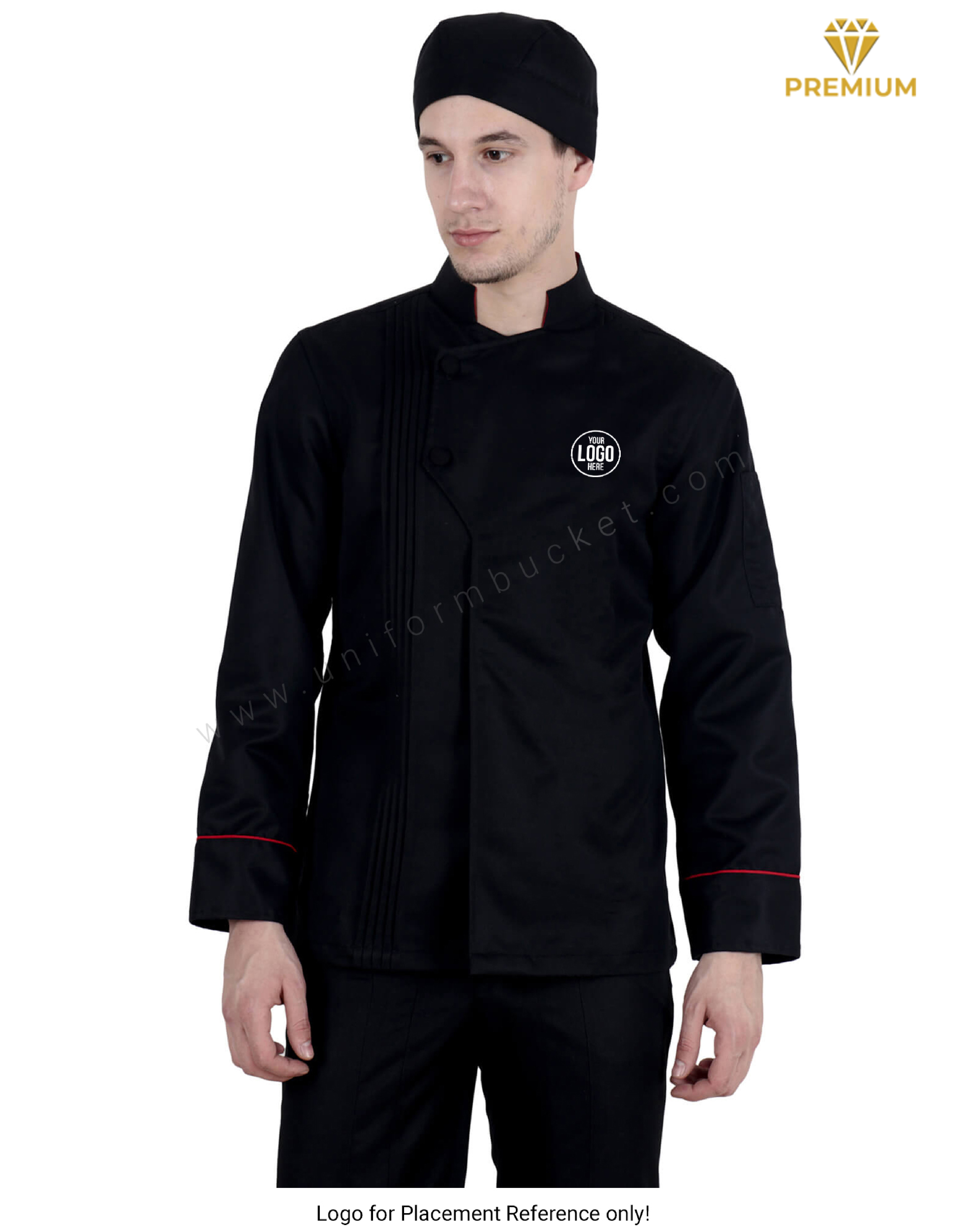 Classic Chef Coat With Pin Tucks and Red Trims