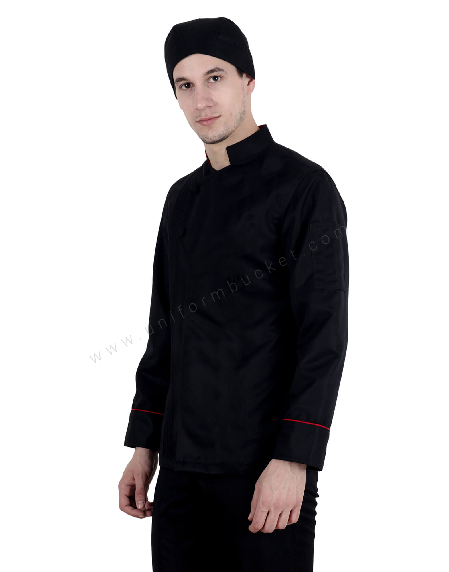 Classic Chef Coat With Pin Tucks and Red Trims