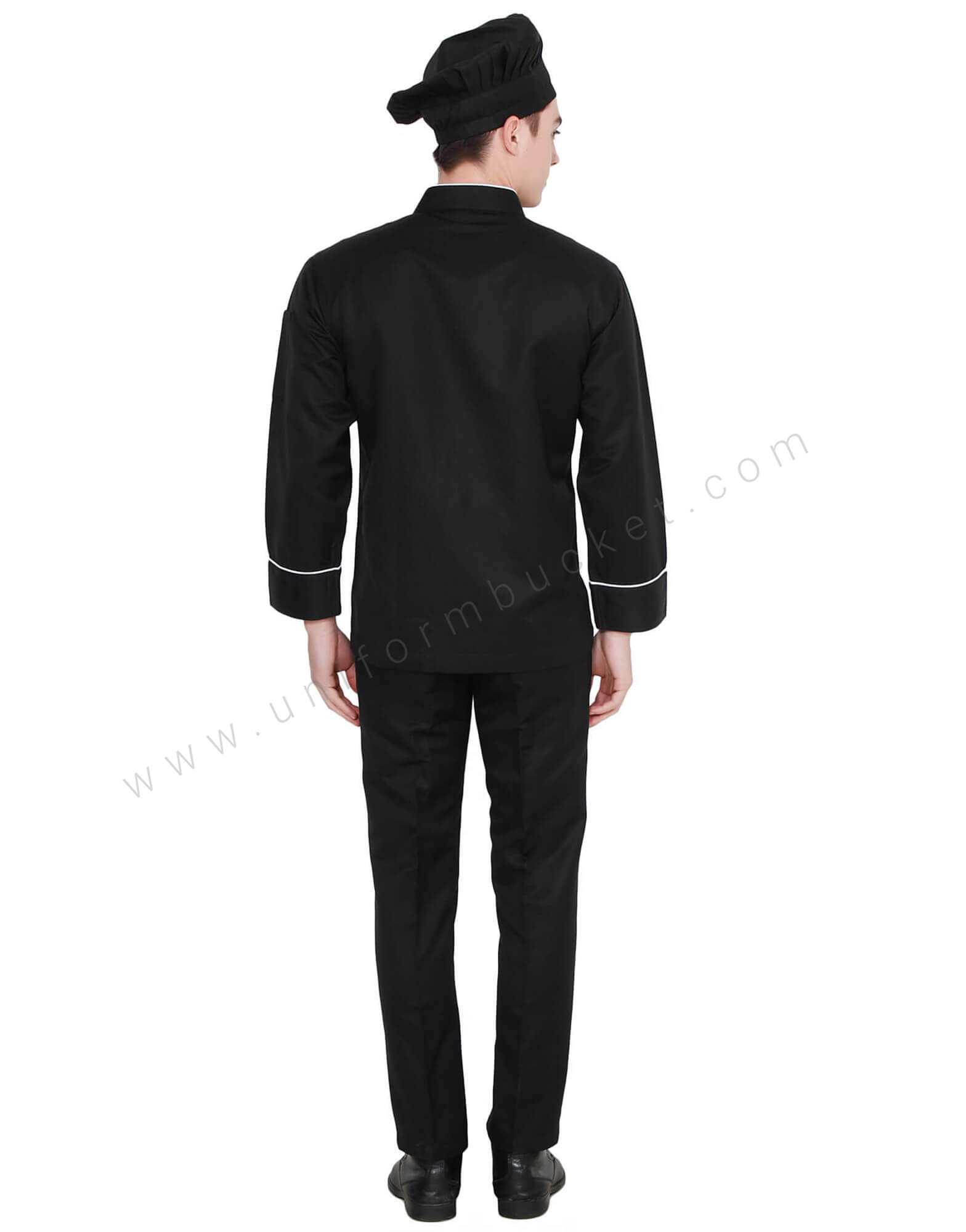 Black Chef Coat With White Piping