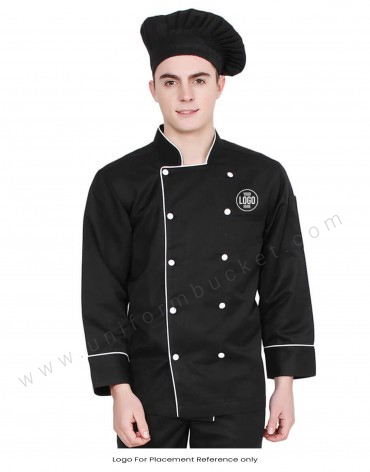 Black Chef Coat With White Piping