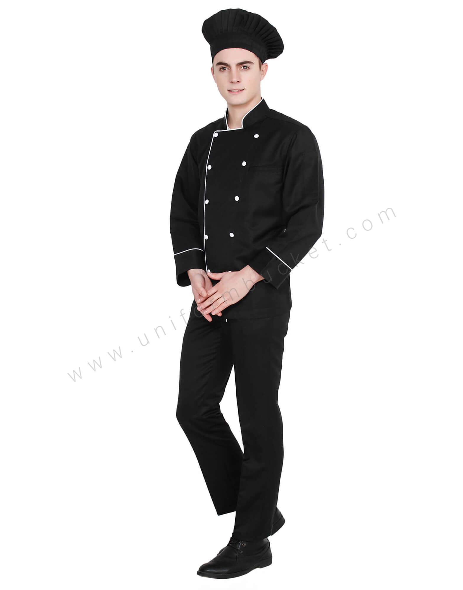Black Chef Coat With White Piping