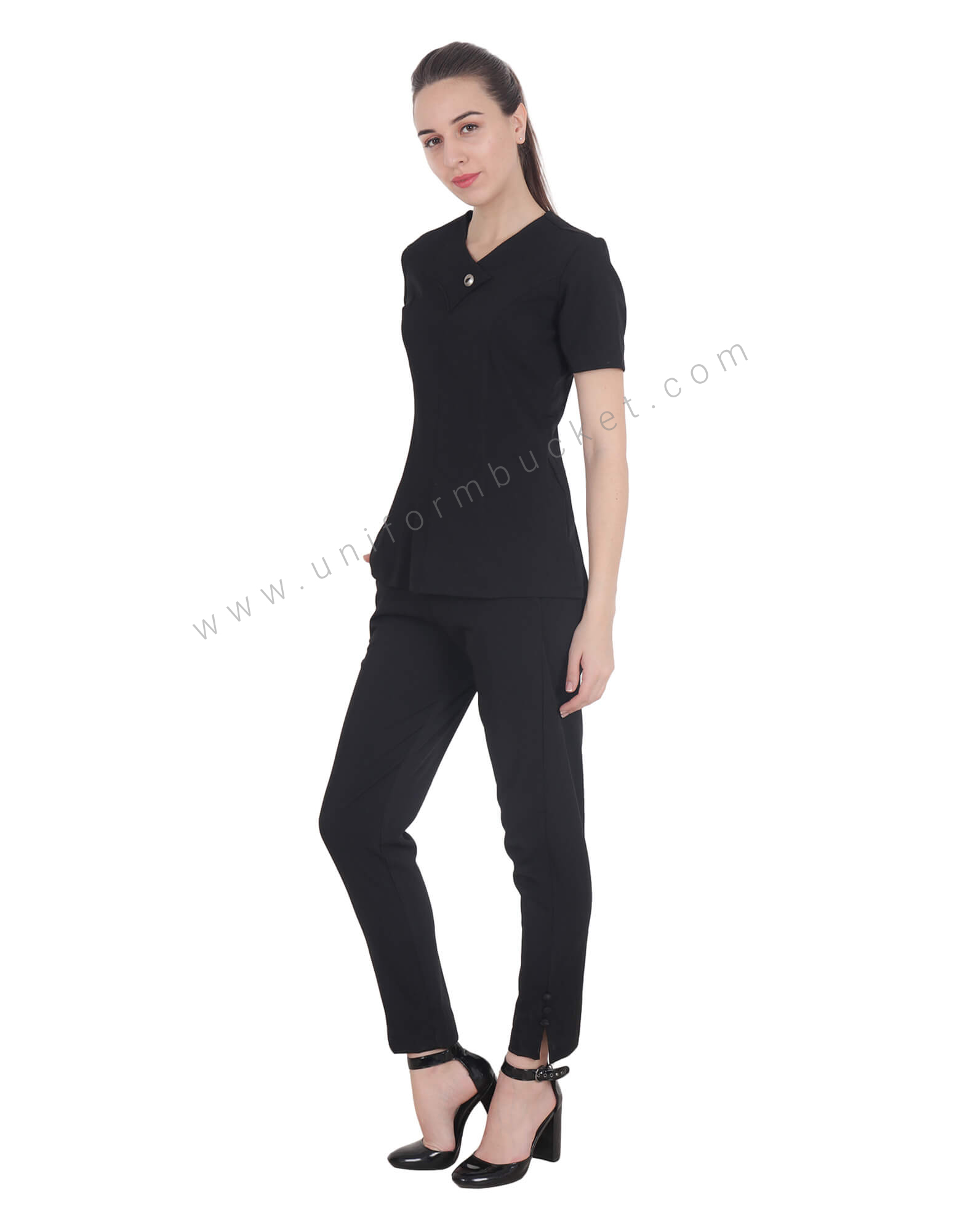 Black Formal Tunic With Center Button