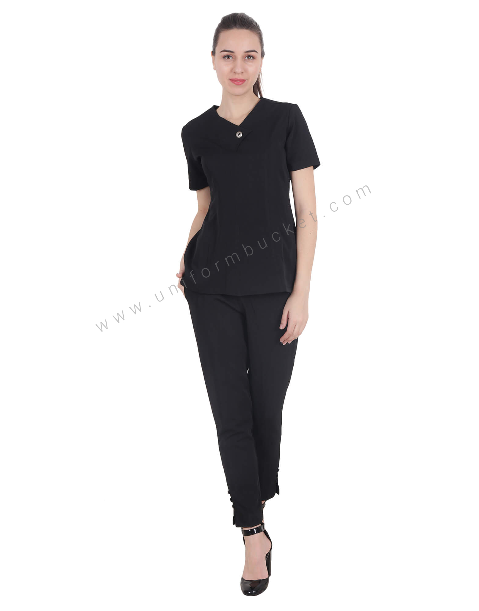 Black Formal Tunic With Center Button