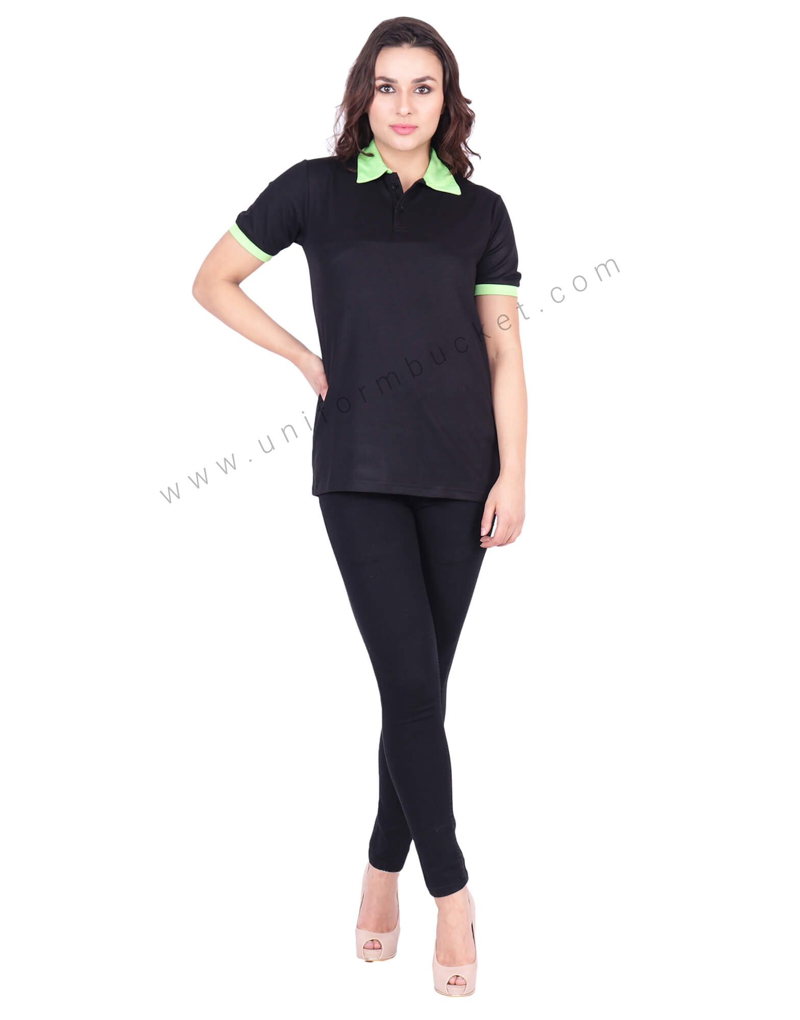 Black &  Light Green Polo T-Shirt
