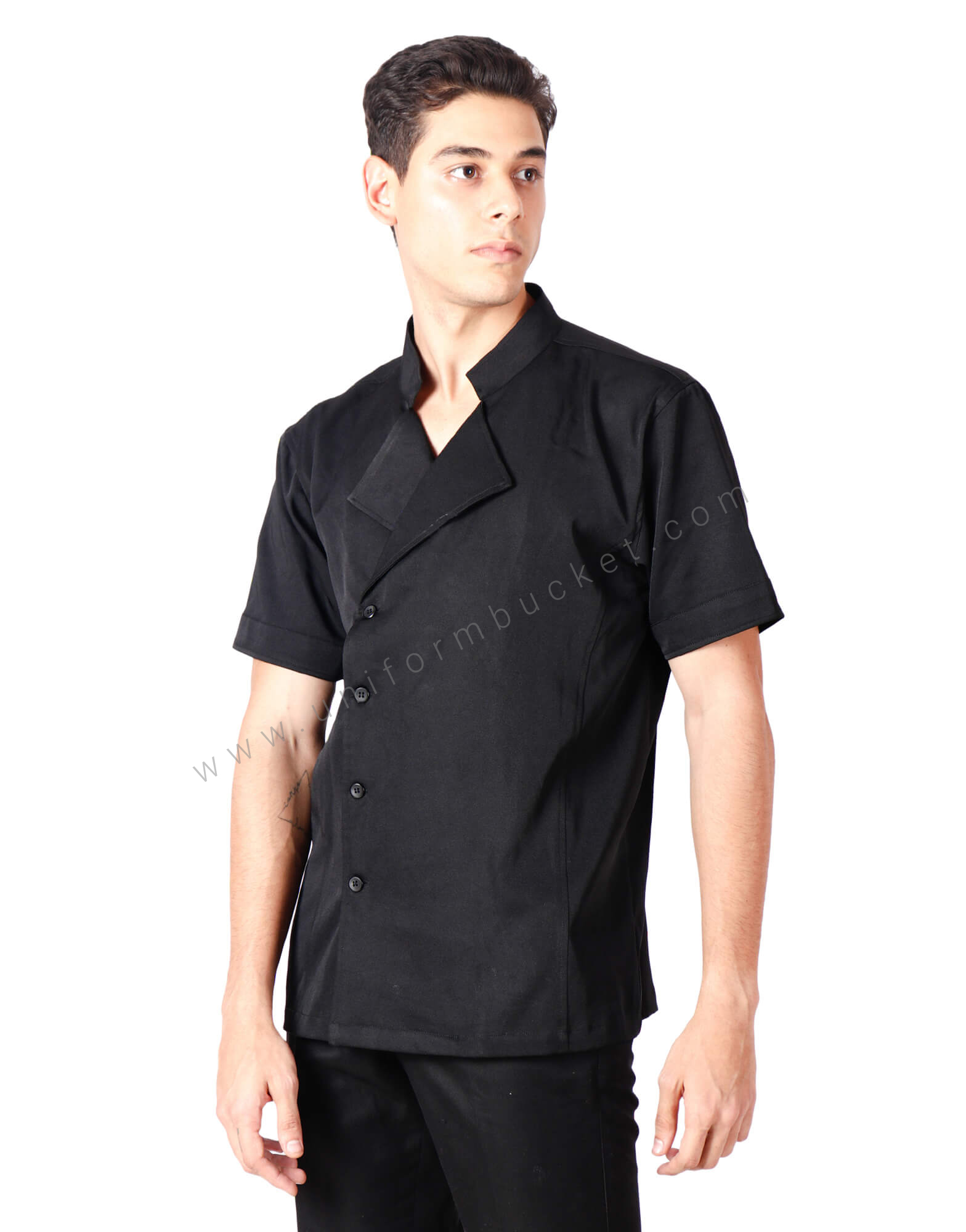 Notched Collar Black Shirt