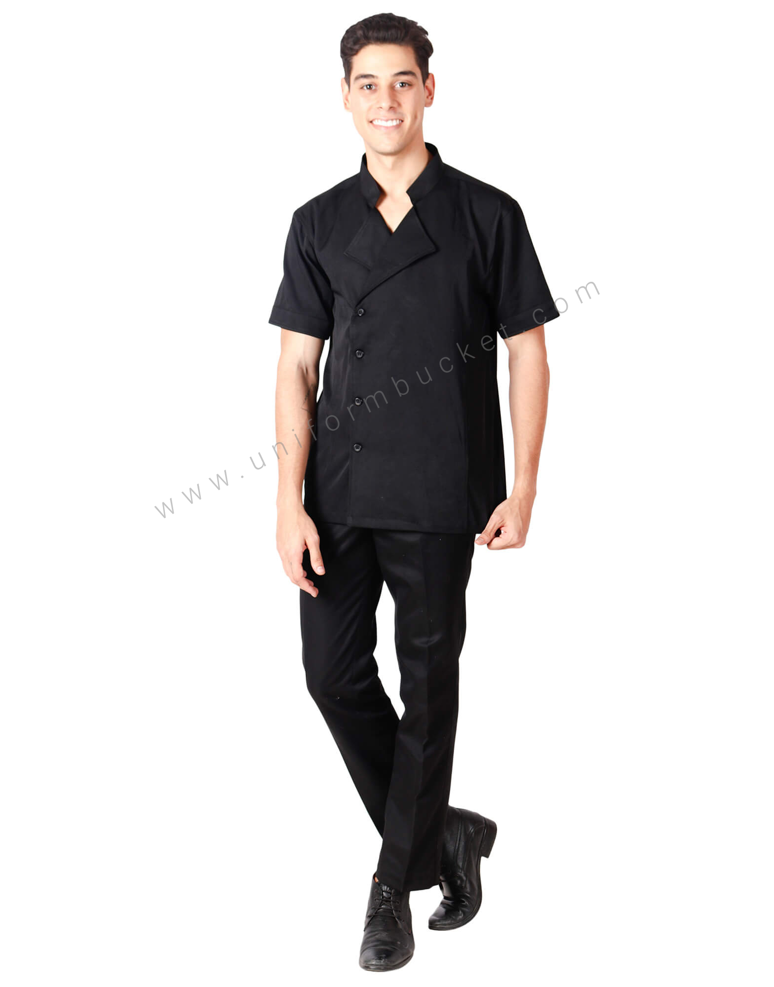 Notched Collar Black Shirt