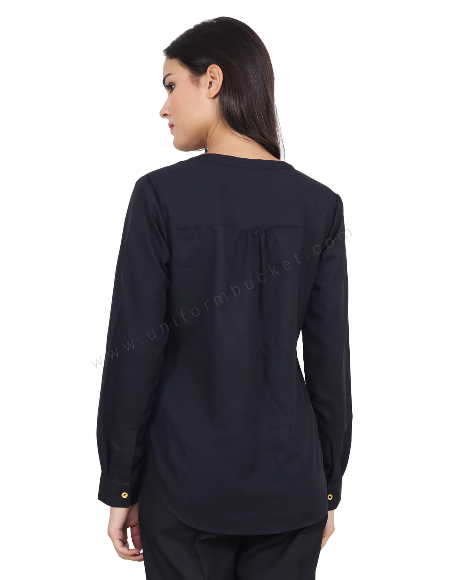 Black Kurta Style V Neck Top