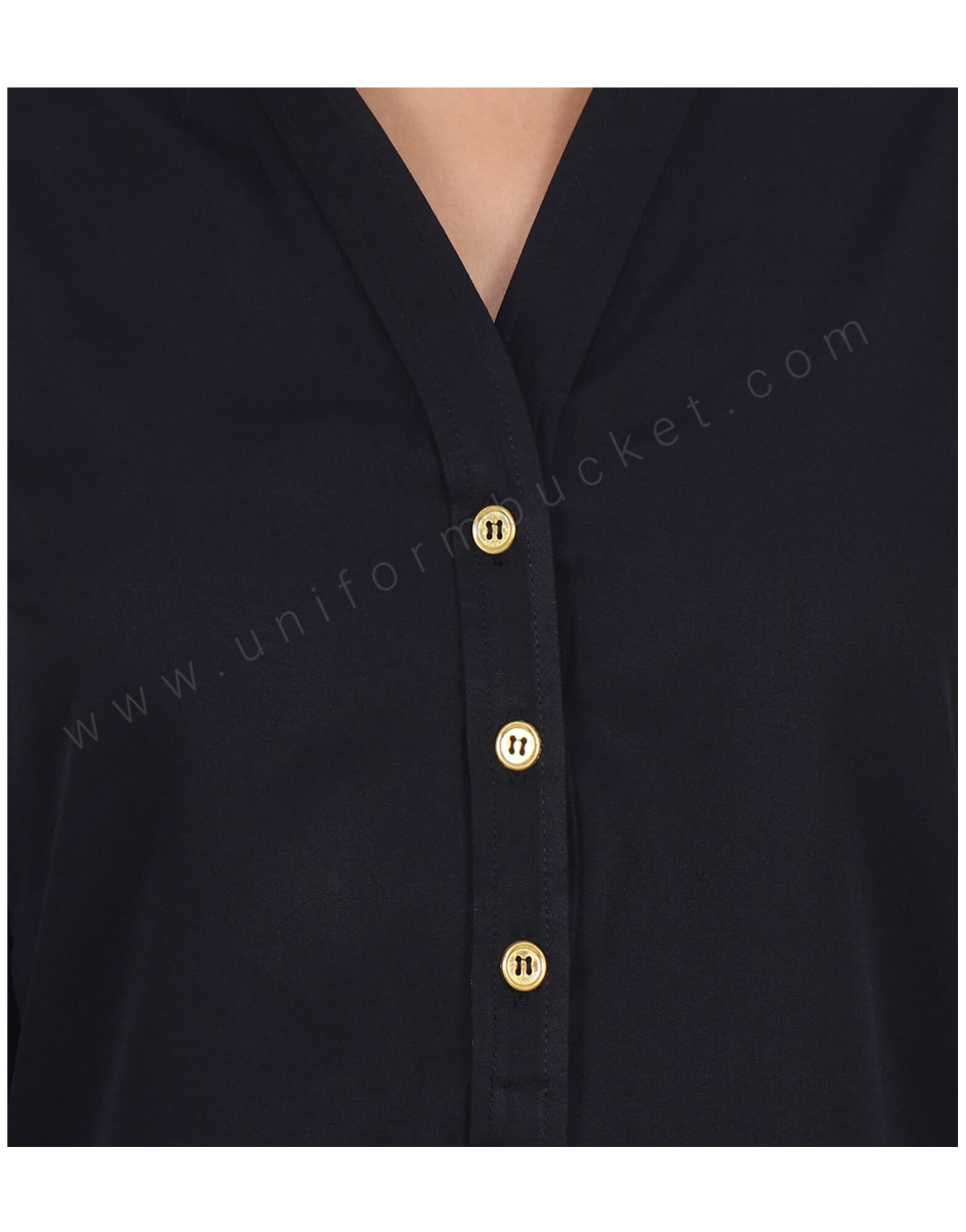 Black Kurta Style V Neck Top