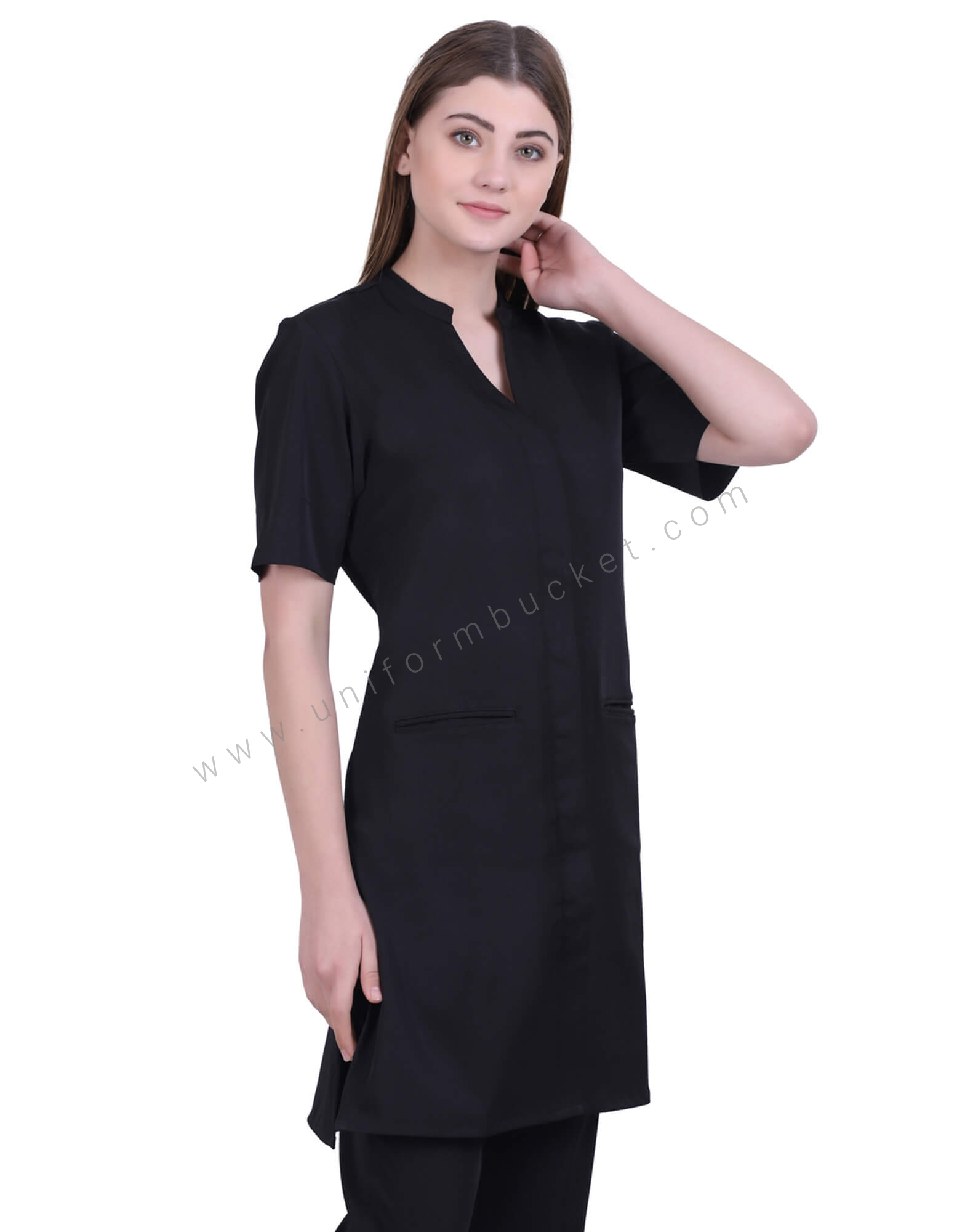 Black Long Tunic Dress With Front Pockets