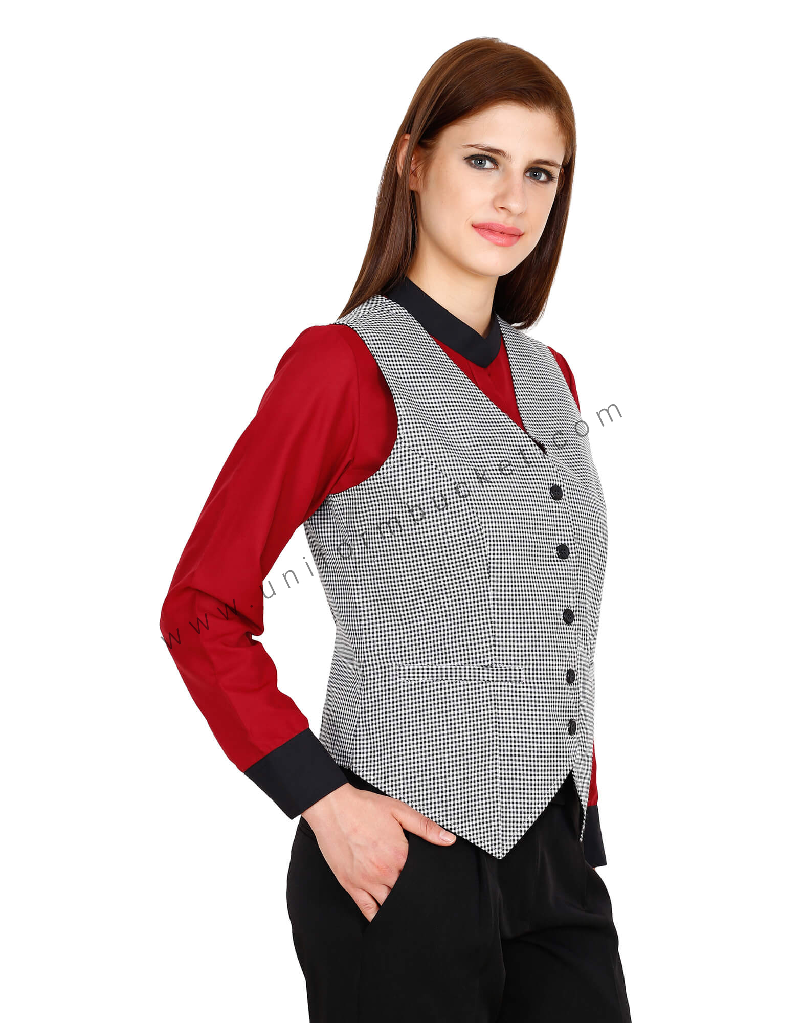 Black Buttoned Shepherd Check Vest