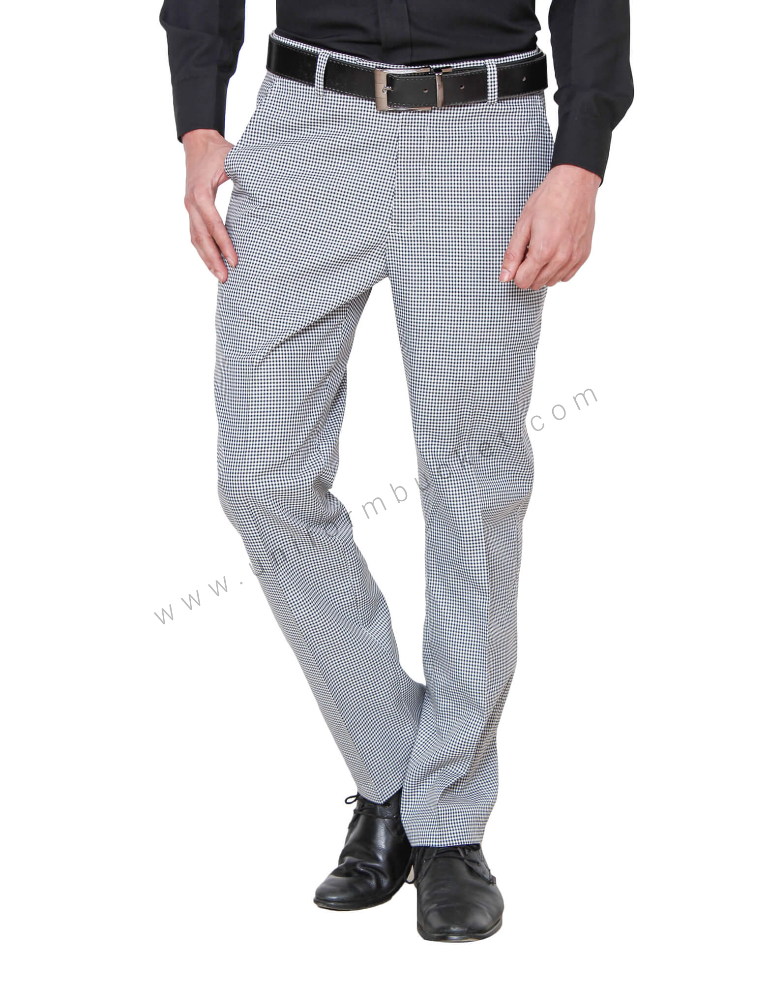 Men Grey Checks Cotton Elastene Slim Fit Formal Trouser