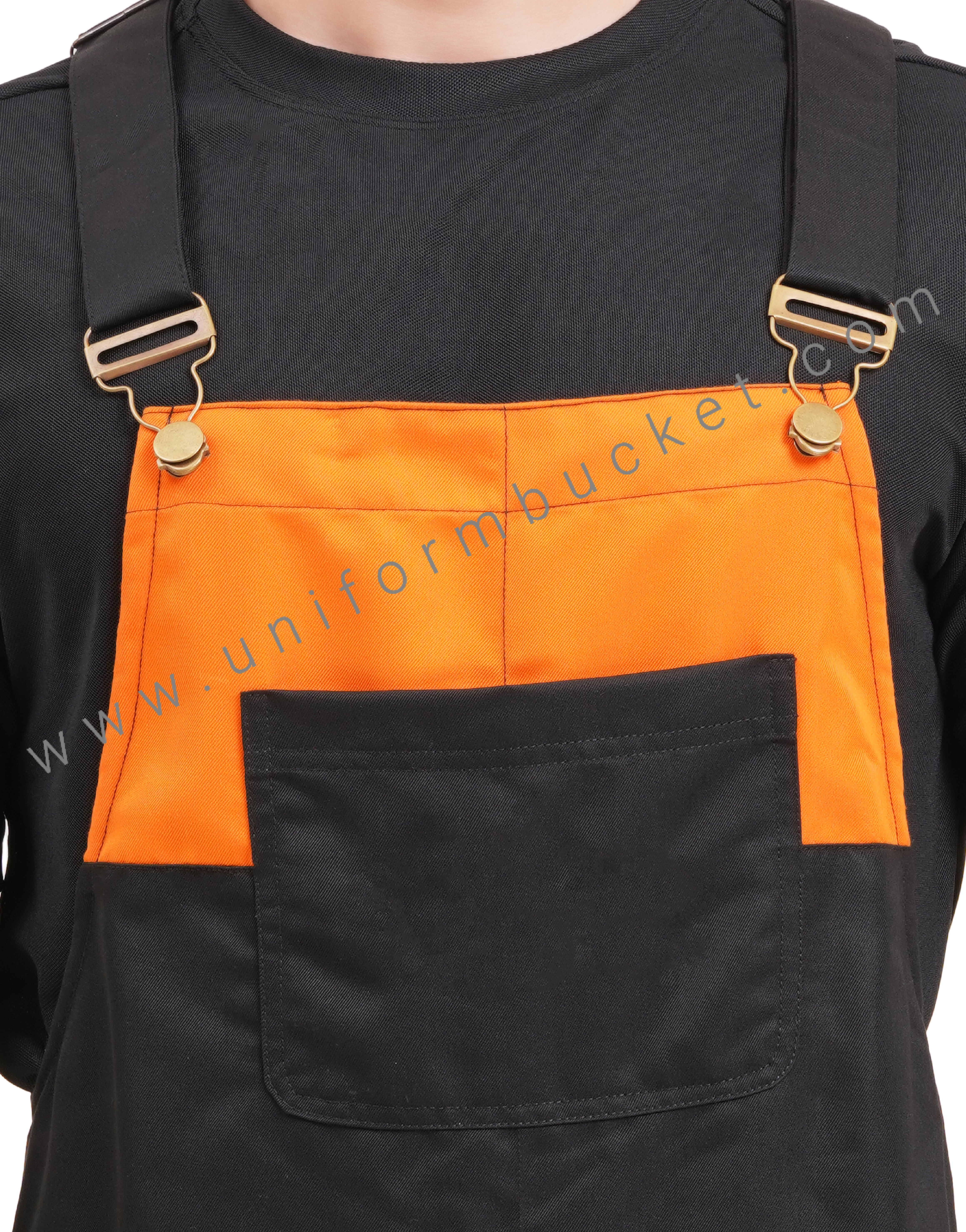 BLACK OVERALLS DUNGREE  WITH ORANGE TRIM &  ONE  FORNT UPER SIDE PATCH POCKET
