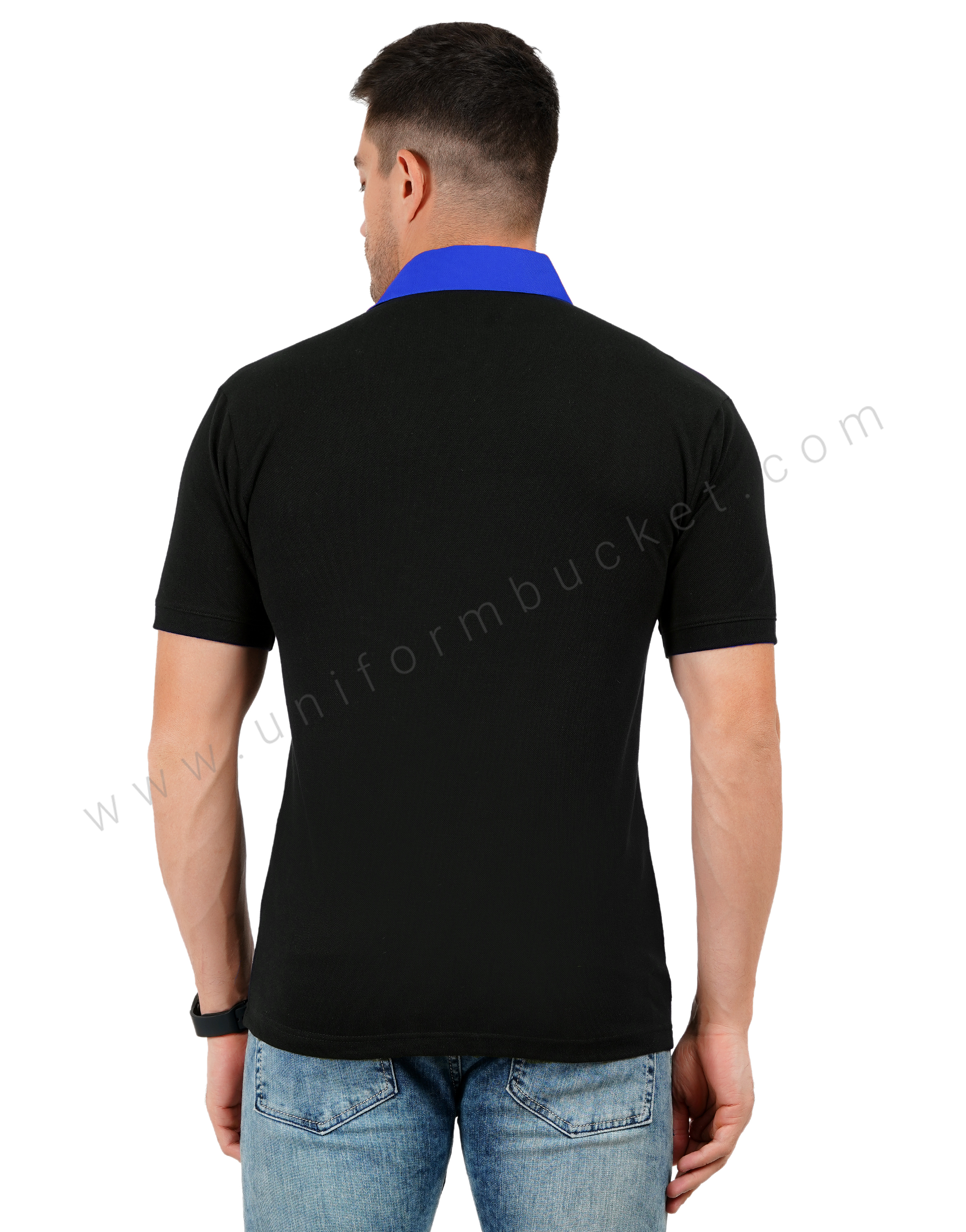 Black polo T-shirt with Royal blue and white color blocking