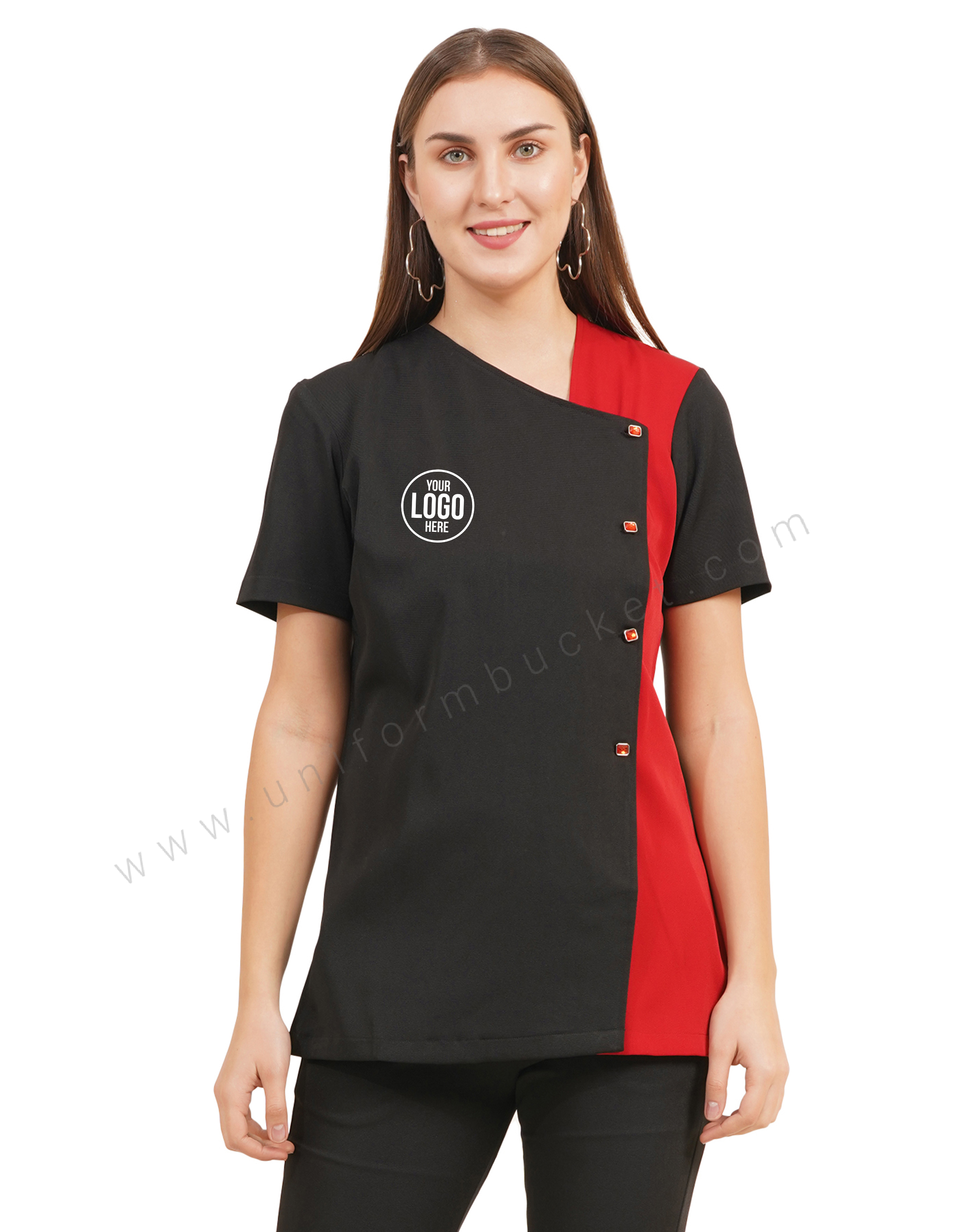 Black & Red Asymmetry Salon Tunic