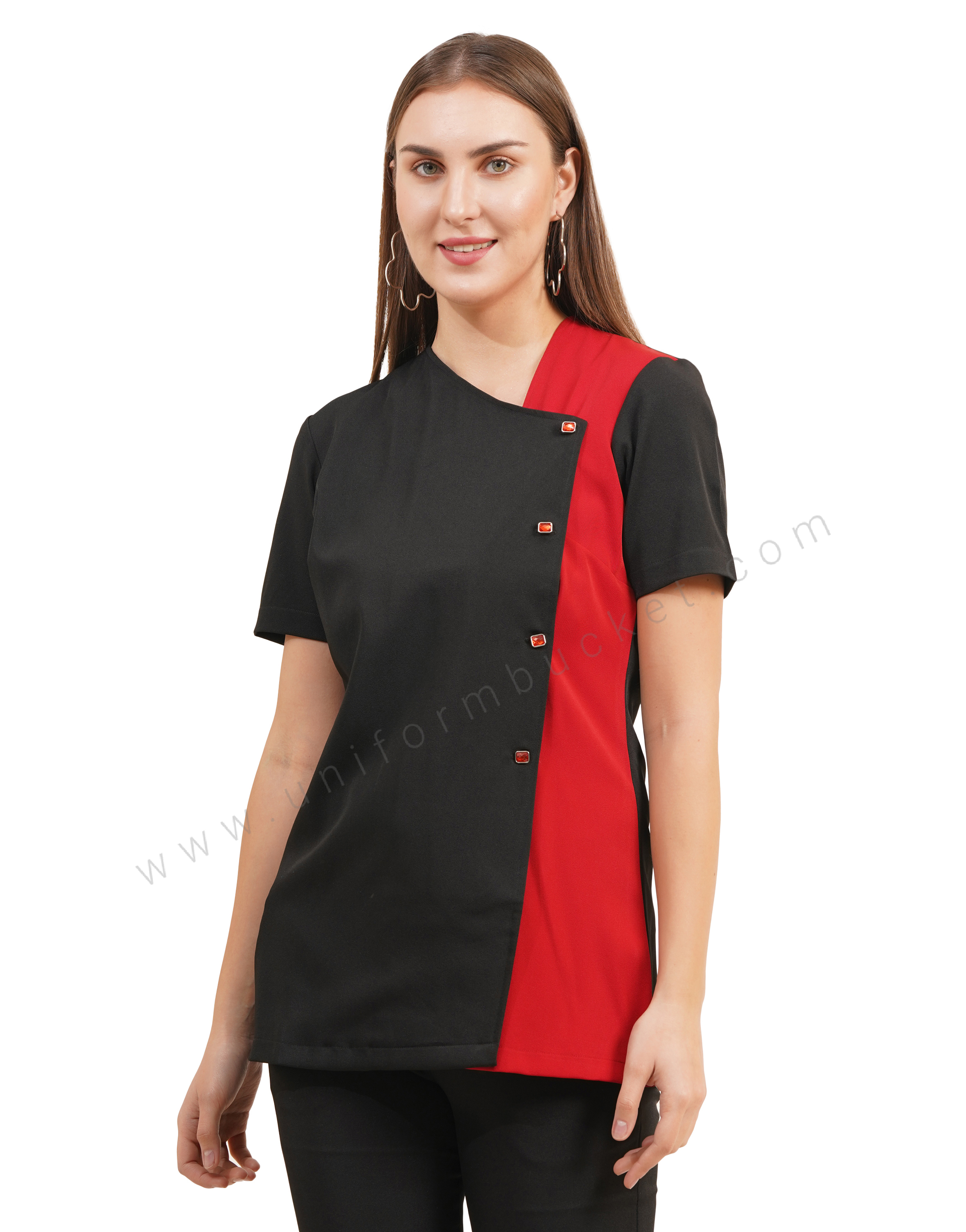 Black & Red Asymmetry Salon Tunic