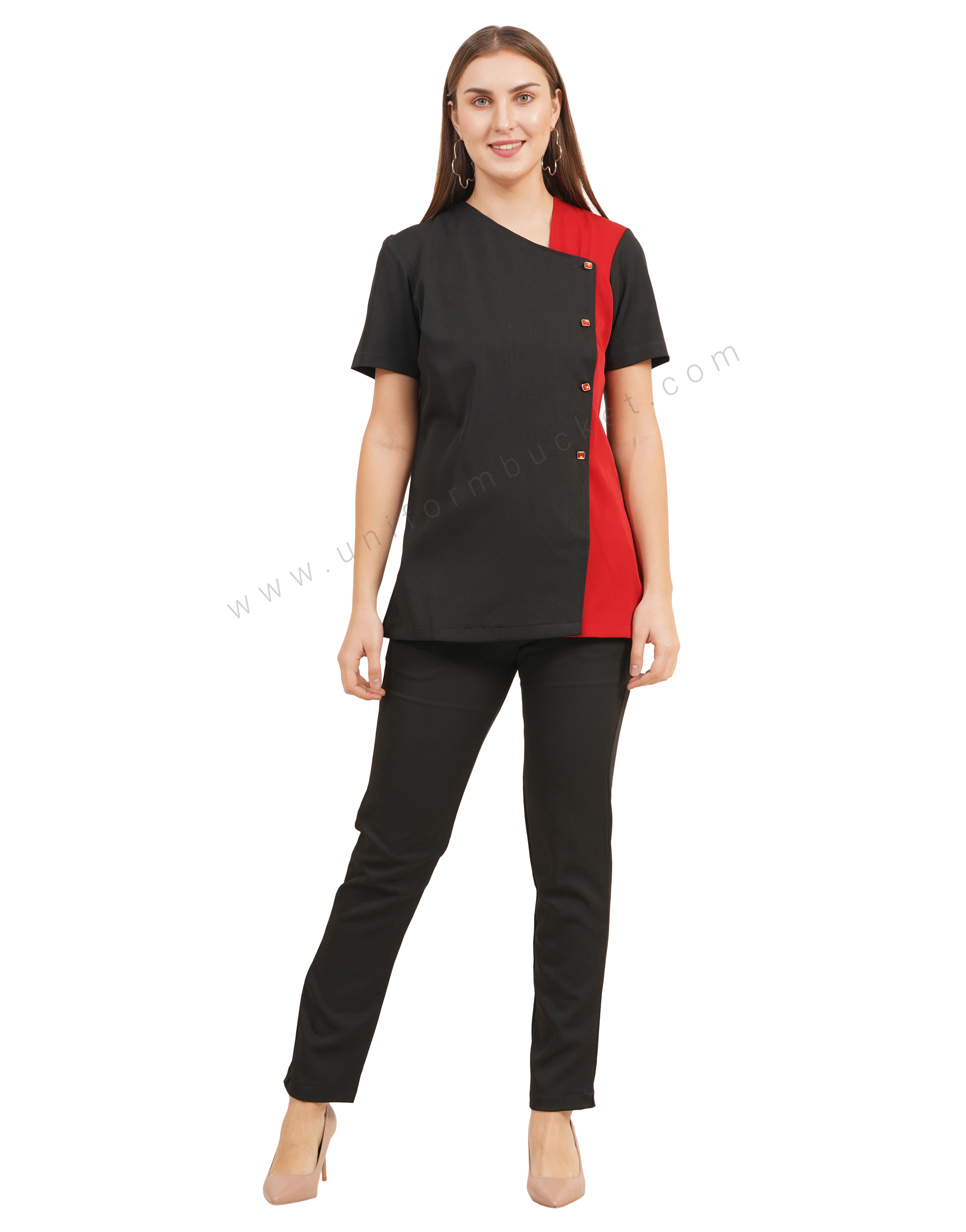 Black & Red Asymmetry Salon Tunic