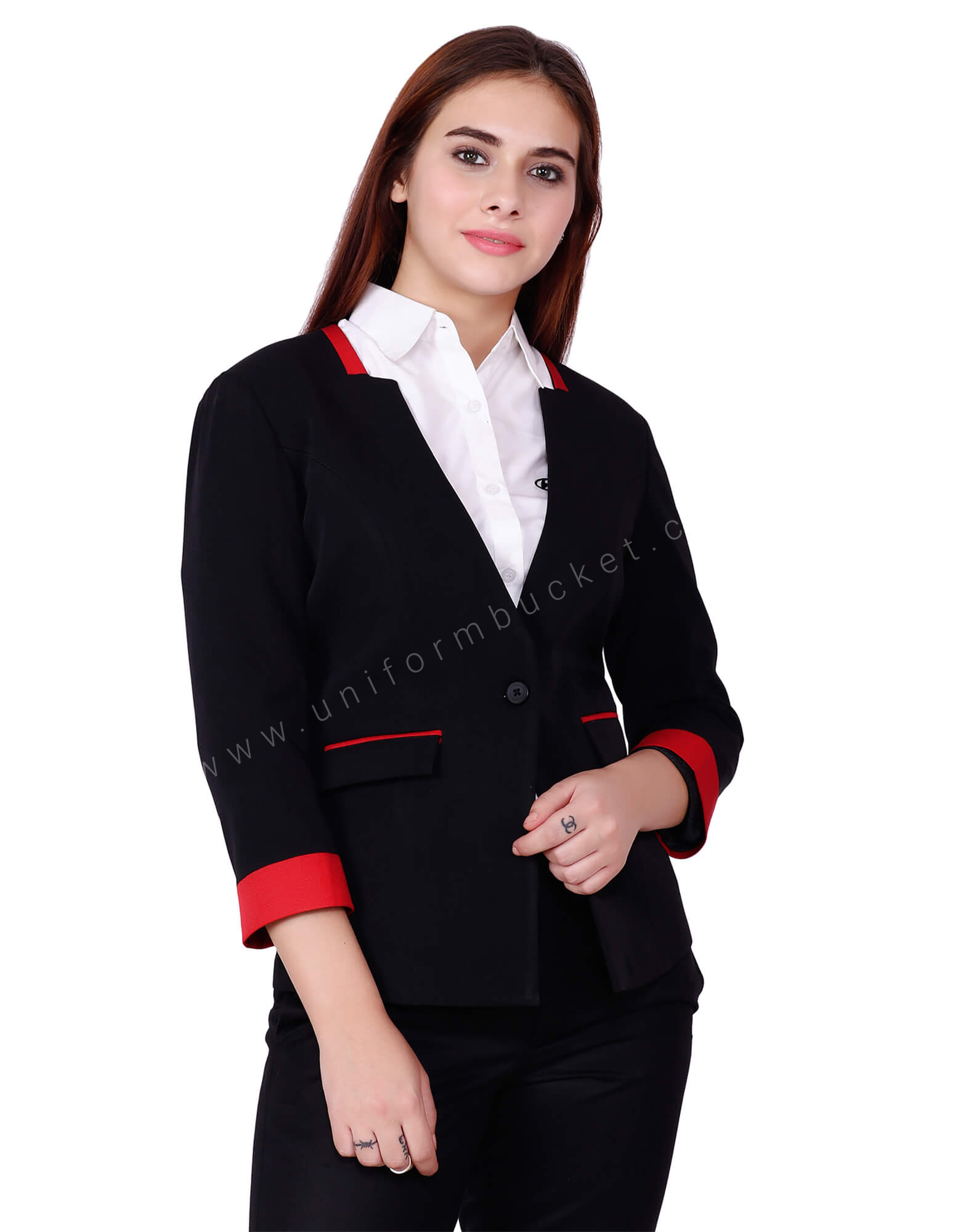 All black on sale with red blazer
