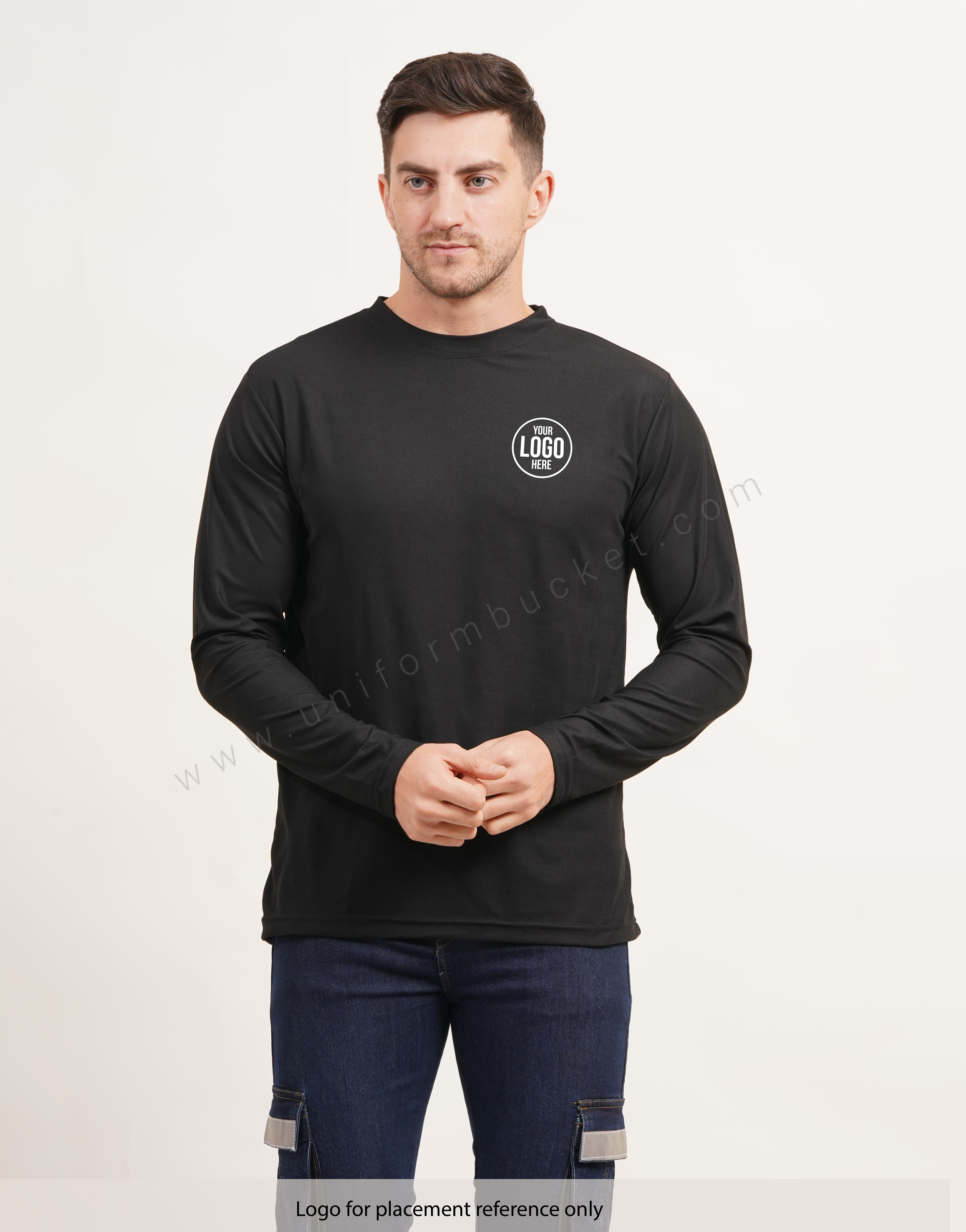 Black Round Neck Plain  T-shirt with Full Sleeve
