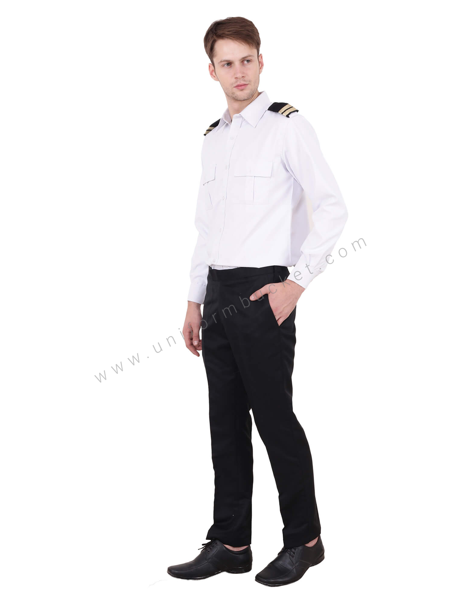 Young Mens School Uniform Twill Flat Front Pants in Black by size