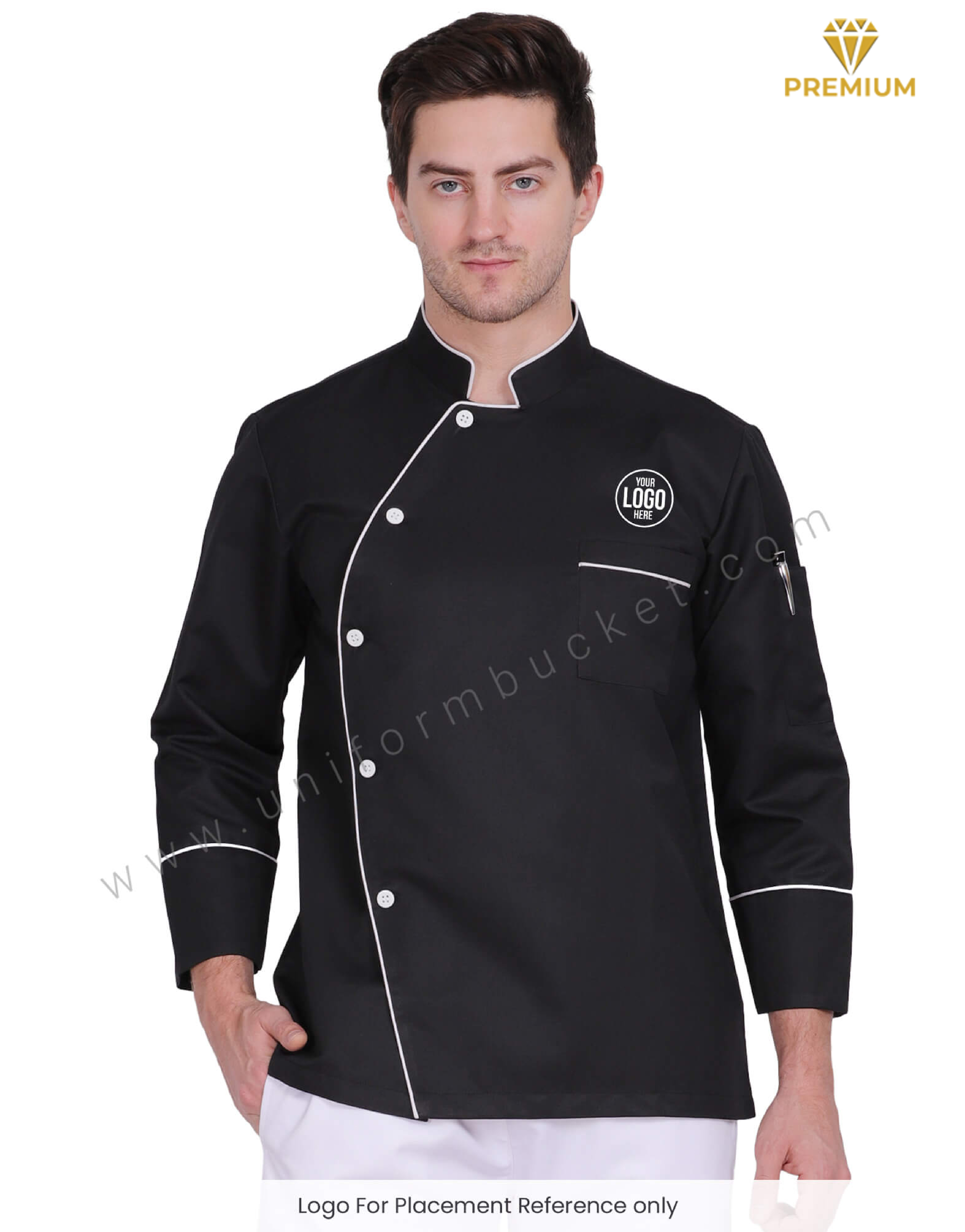 Black Stylish Chef Coat With White side cross Piping