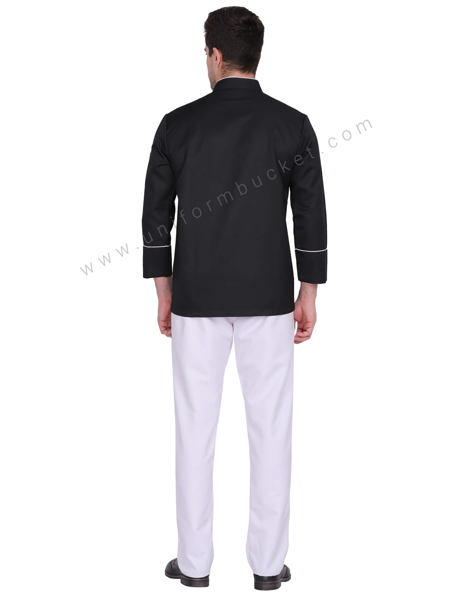 Black Stylish Chef Coat With White side cross Piping