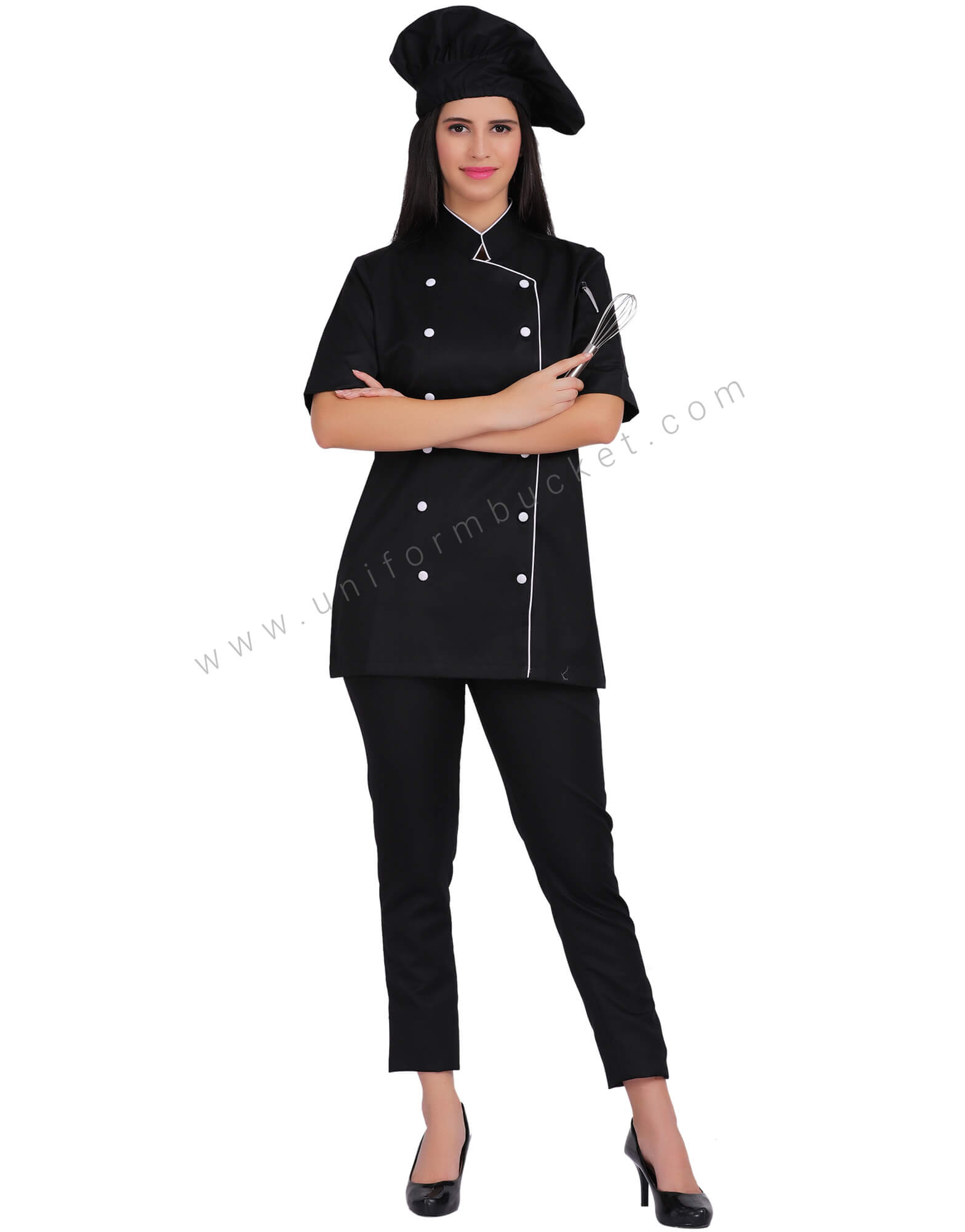 Black Stylish Long Chef Coat For Women