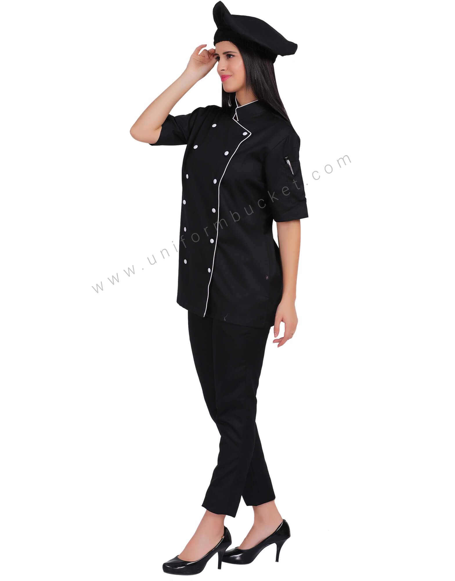 Black Stylish Long Chef Coat For Women