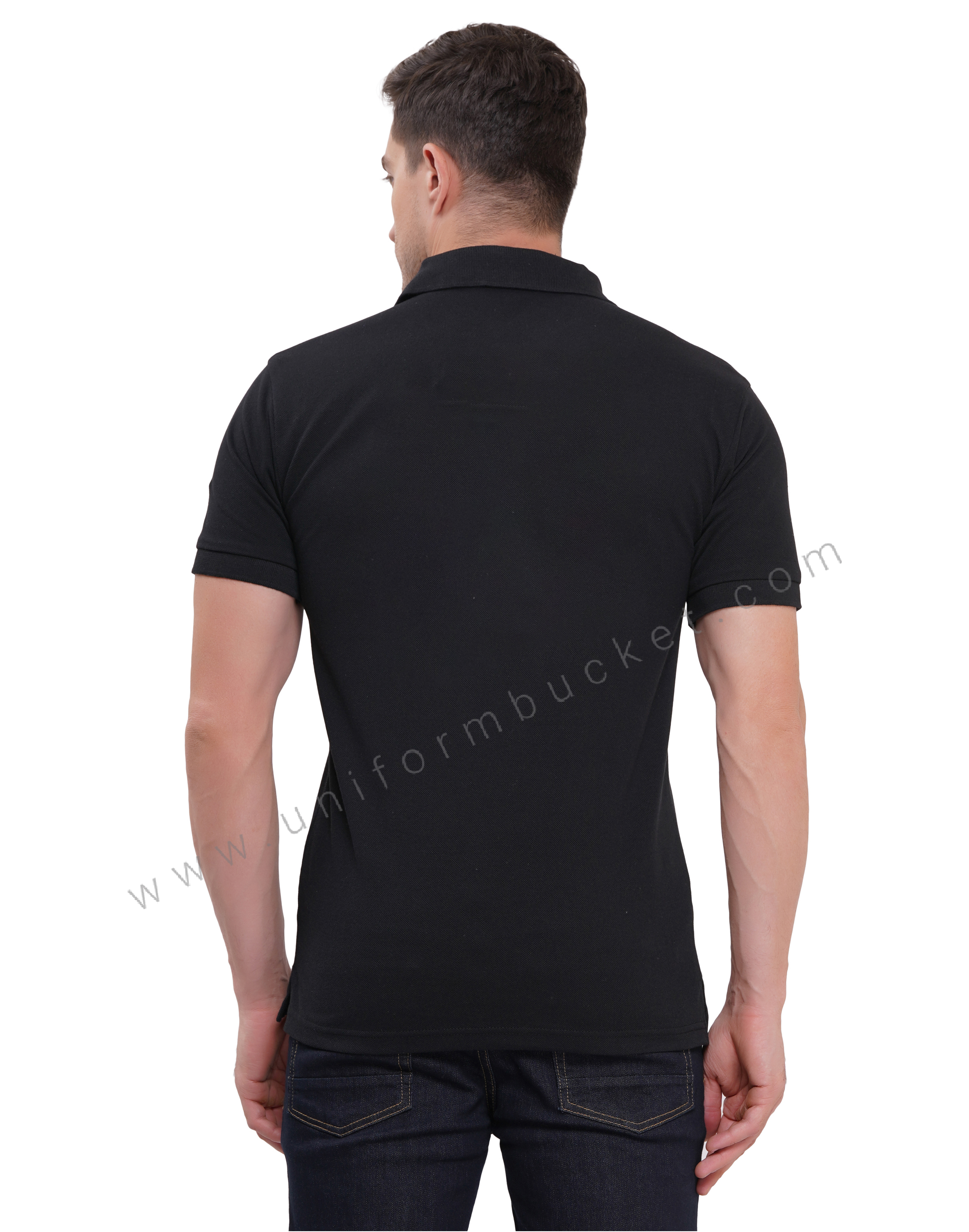 black t-shirt with red & white trim