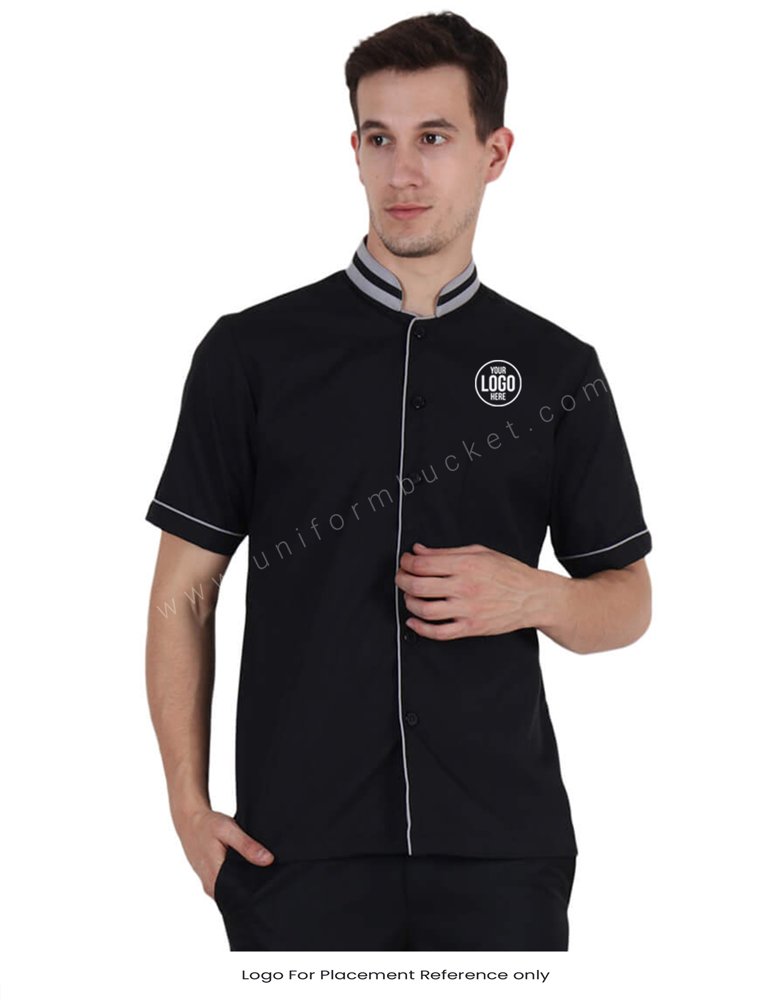 Chinese collar black shirt sales