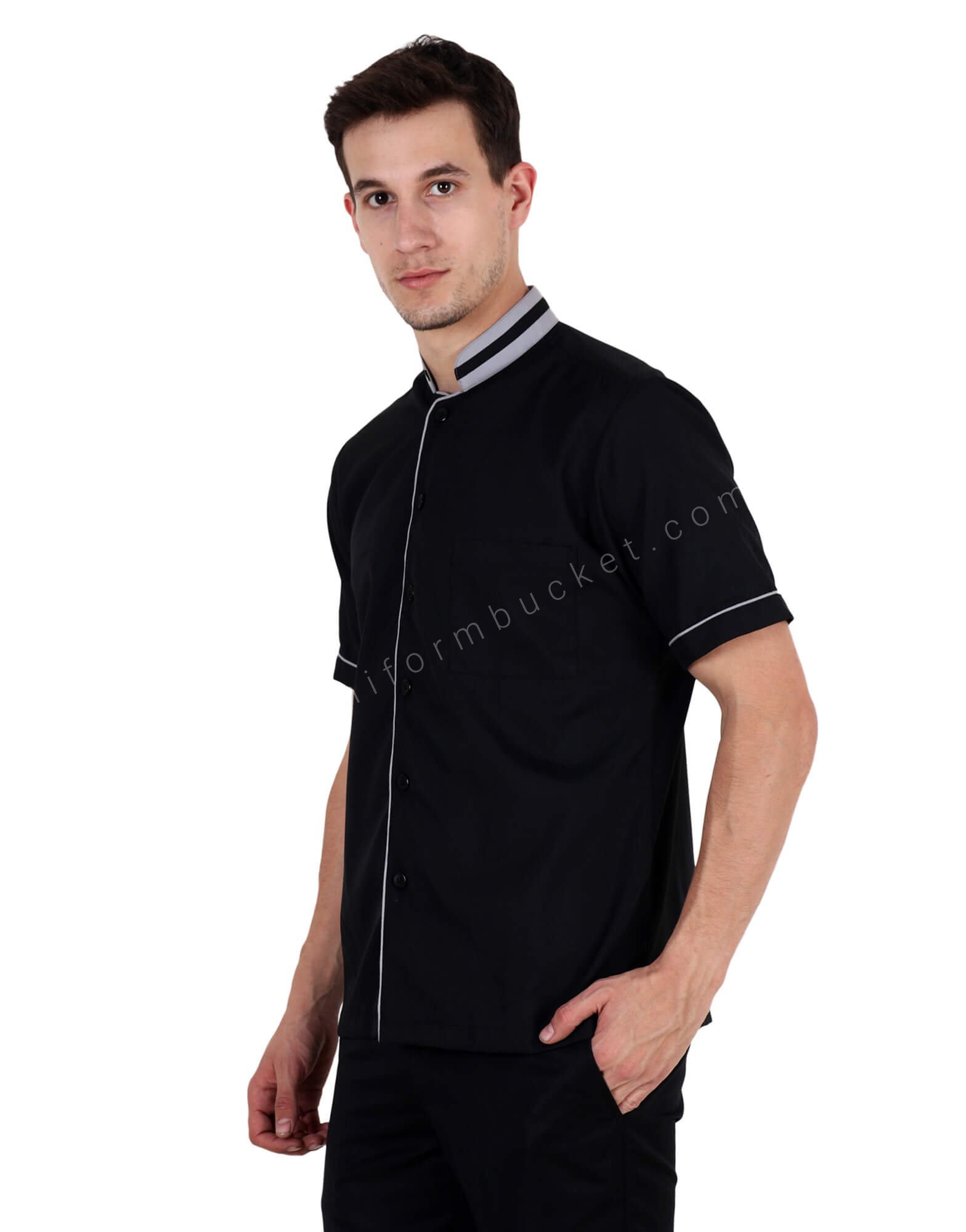 Black Shirt With Mandarin Collar