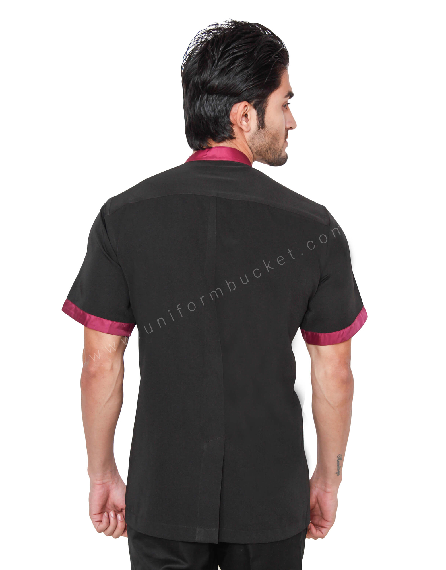 Ban Collar Black Shirt With Maroon Trims