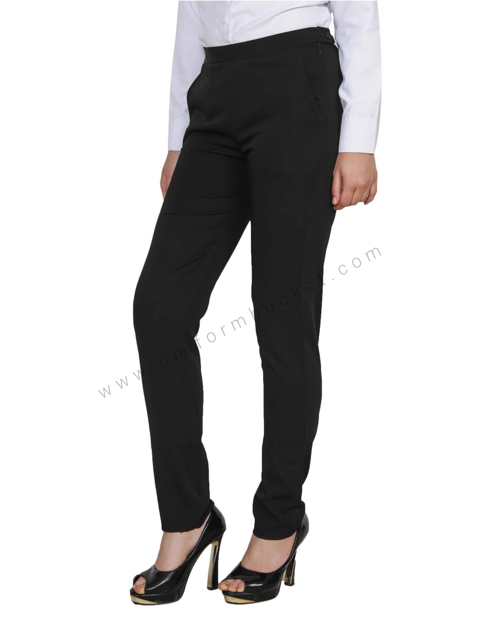 Charlotte Flat Front Comfort Waist Tropical Jet Black Pants - M&H Uniforms