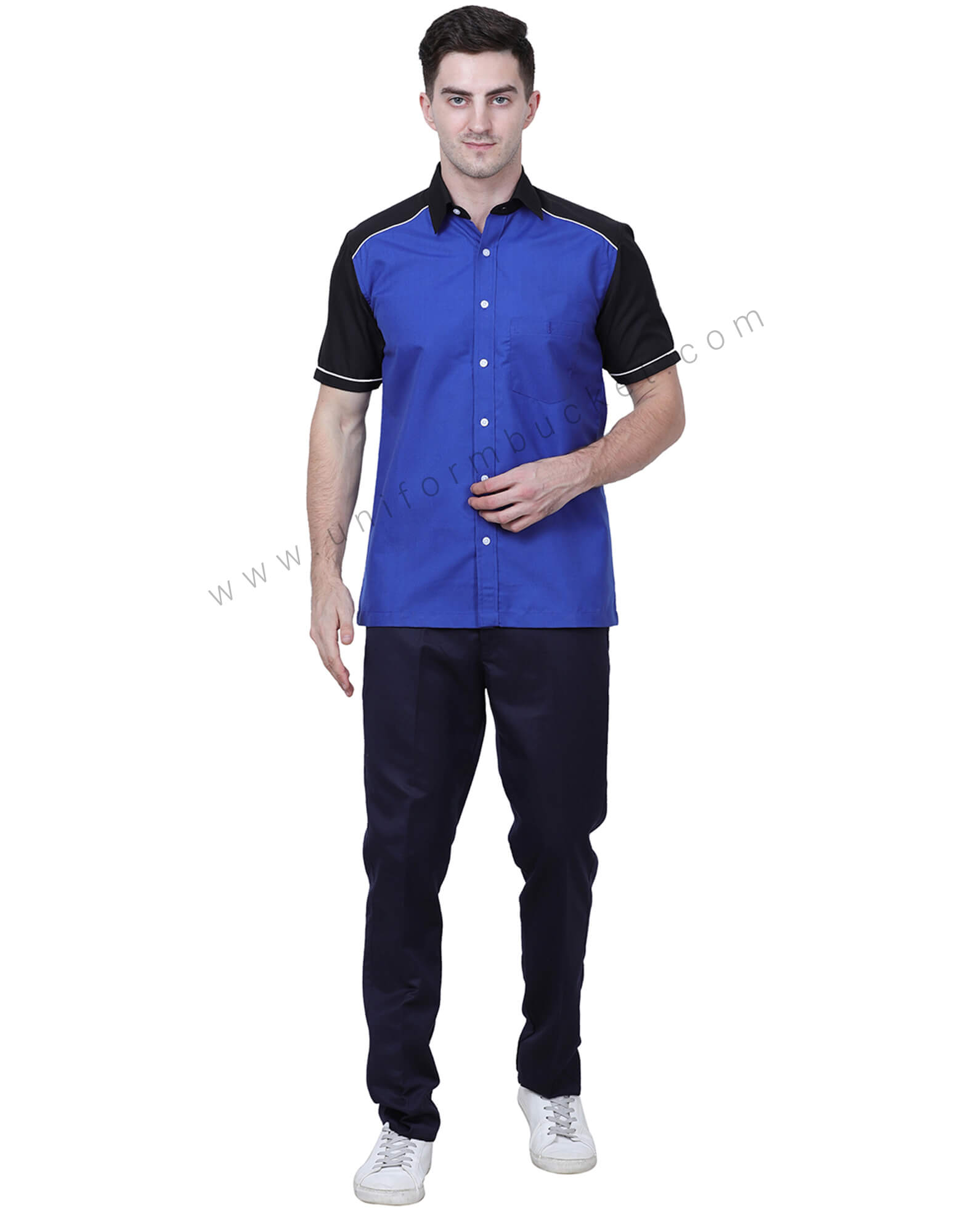 Blue And Black Shirt With Shoulder Piping