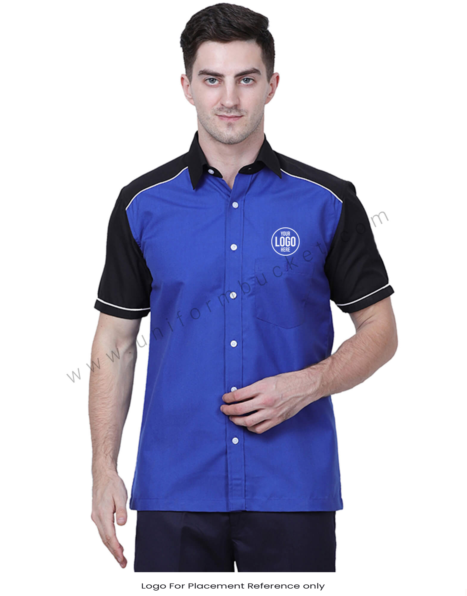 Blue And Black Shirt With Shoulder Piping