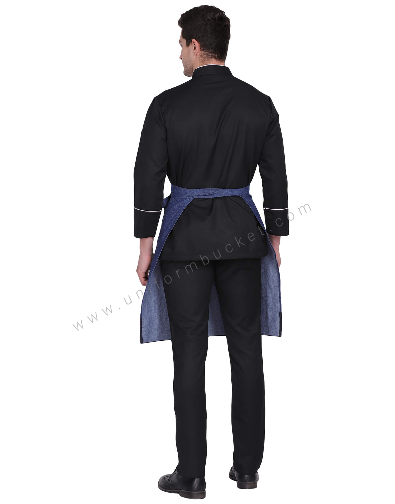 BLUE DENIM APRON WITH NAVY BLUE BOTTOM