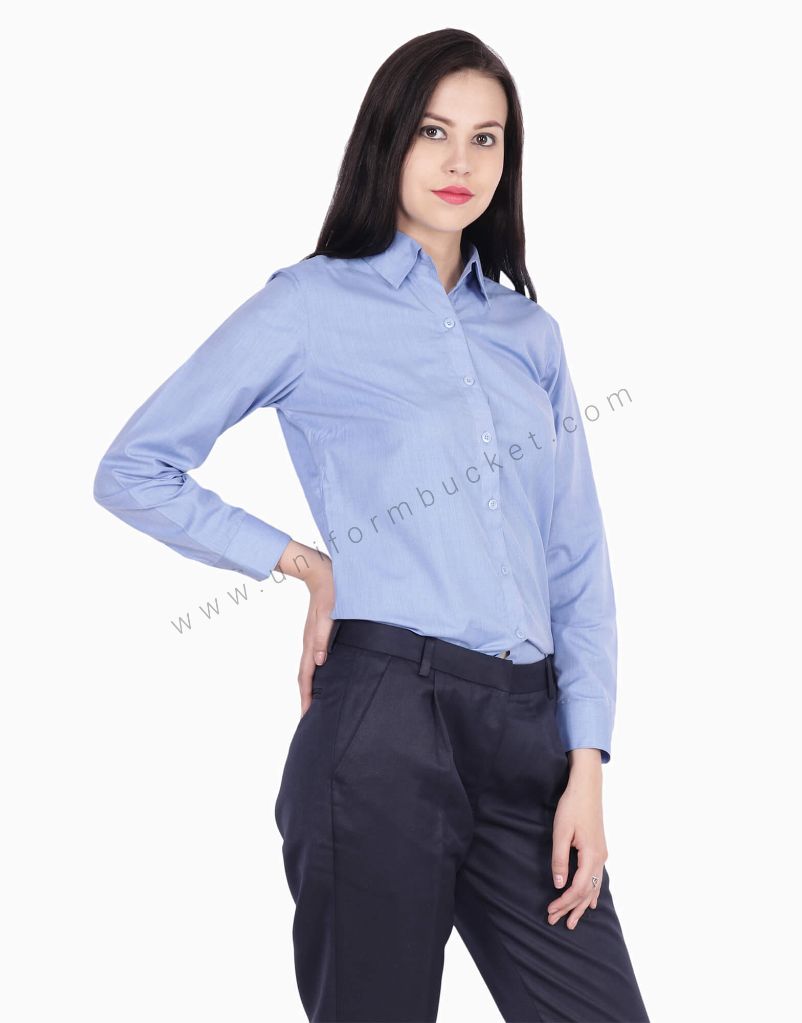 Blue Fil a Fil Uniform Shirt For Women