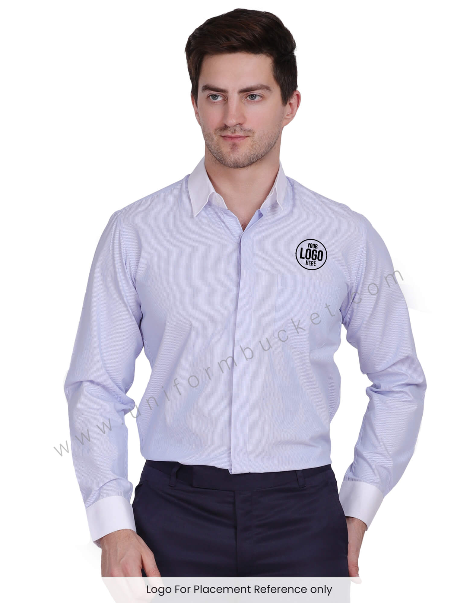BLUE & WHITE LINING MALE FORMAL SHIRT WITH HIDDEN PLACKET