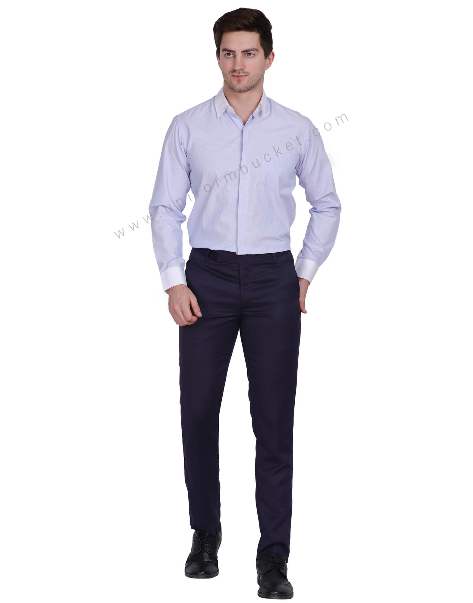BLUE & WHITE LINING MALE FORMAL SHIRT WITH HIDDEN PLACKET
