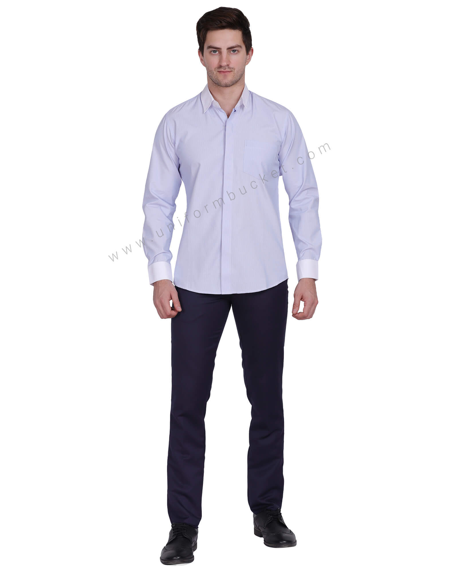 BLUE & WHITE LINING MALE FORMAL SHIRT WITH HIDDEN PLACKET