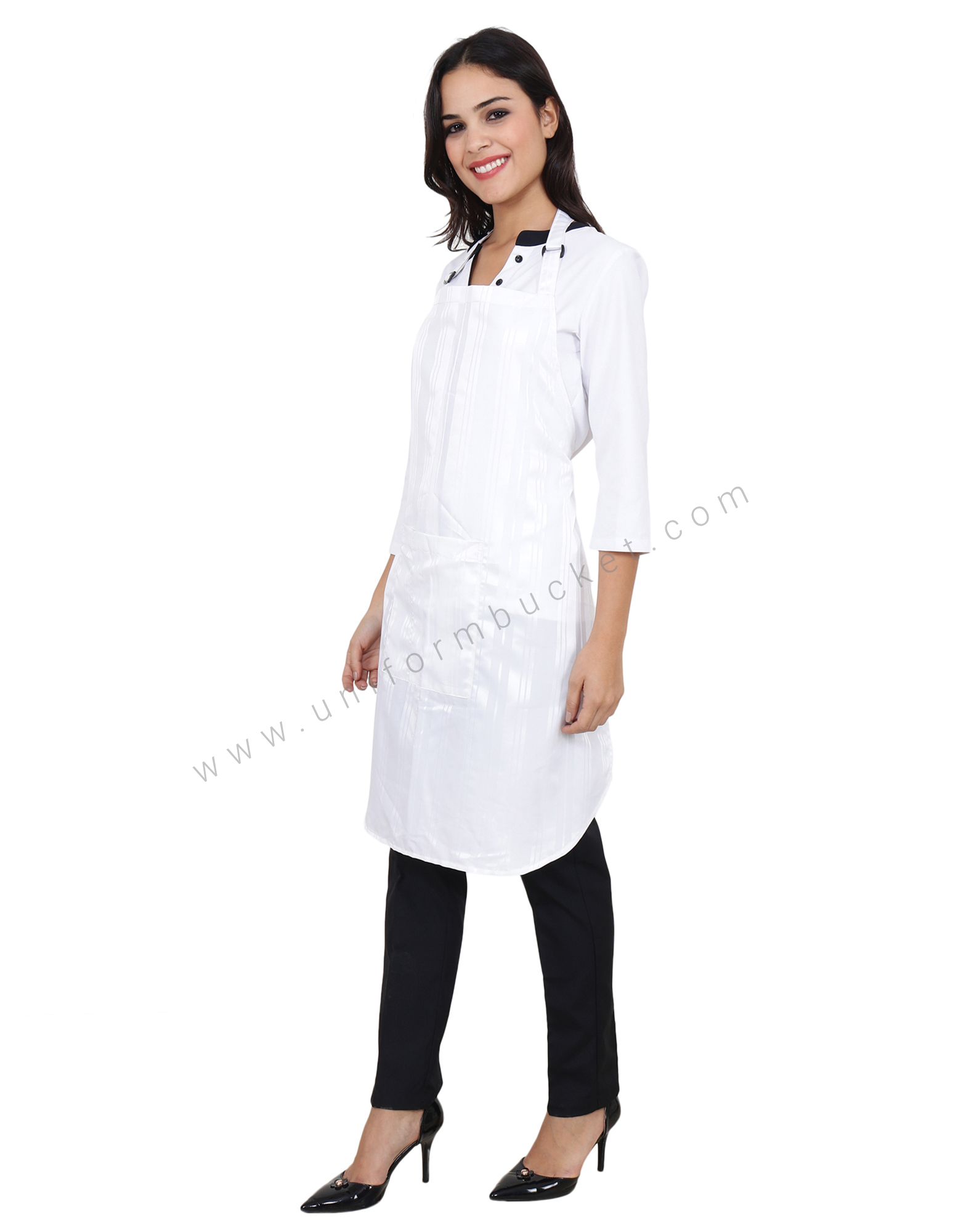 White Lining Apron With Front Pocket