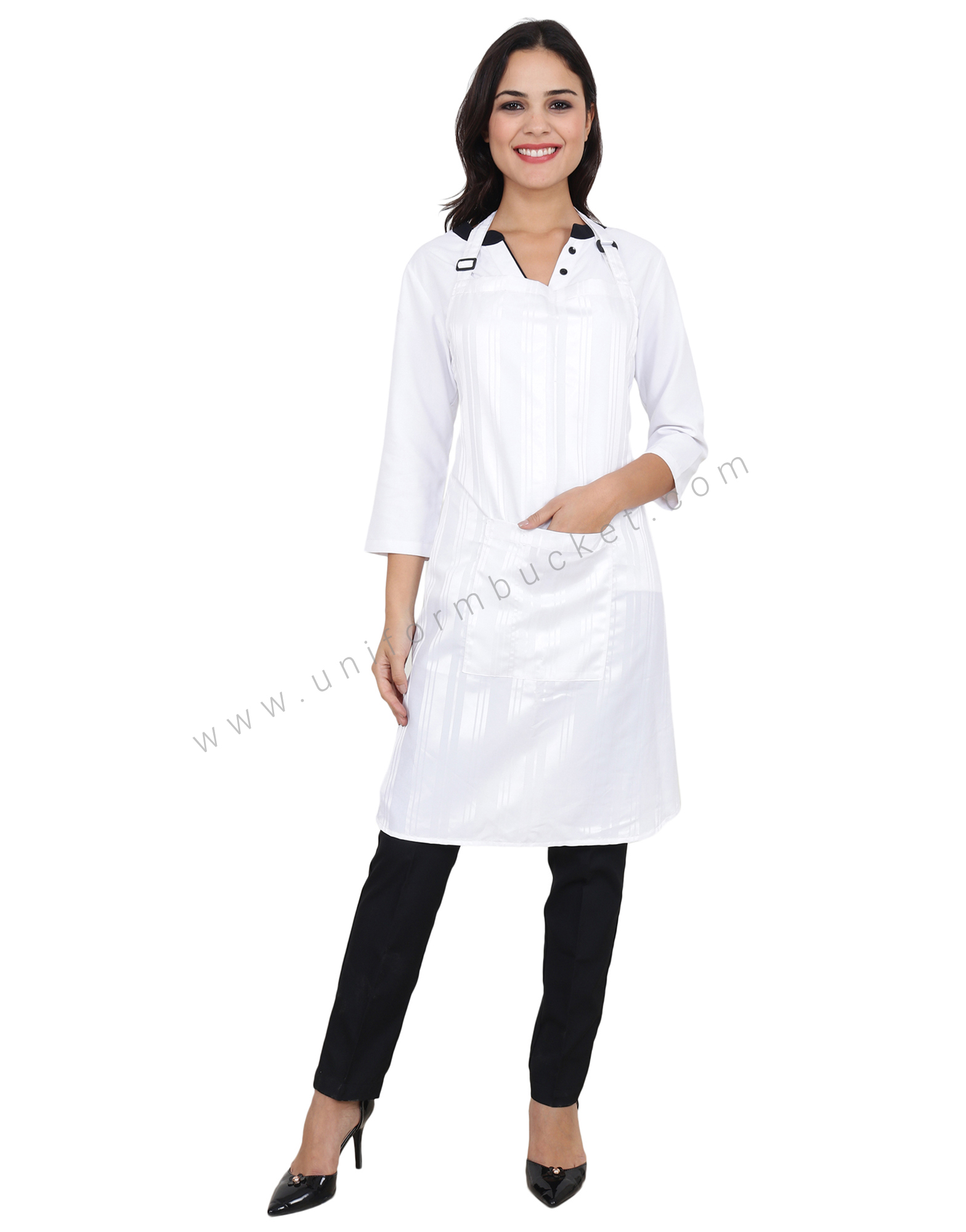 White Lining Apron With Front Pocket