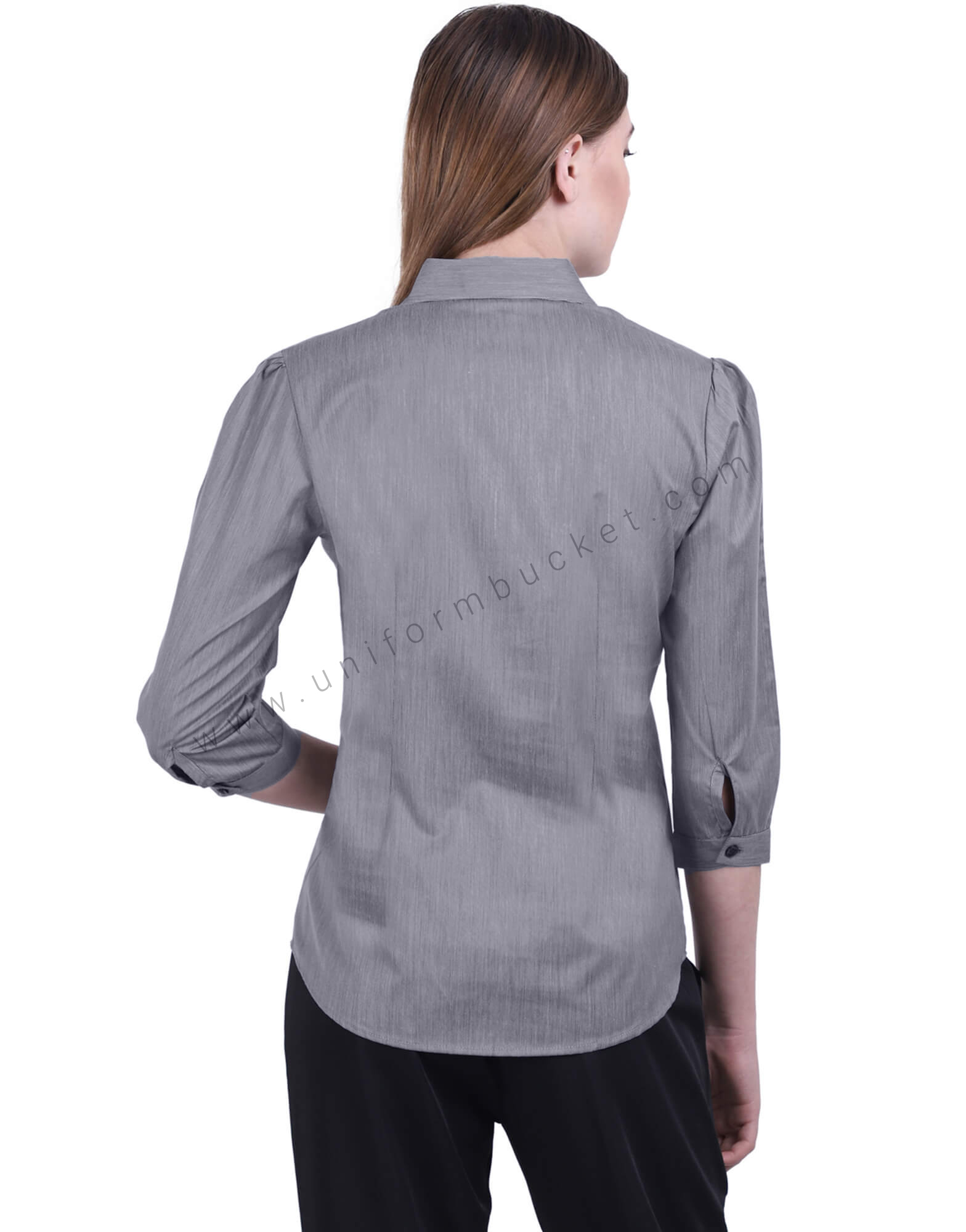 Black Button- Down Grey Shirt With Ruffles